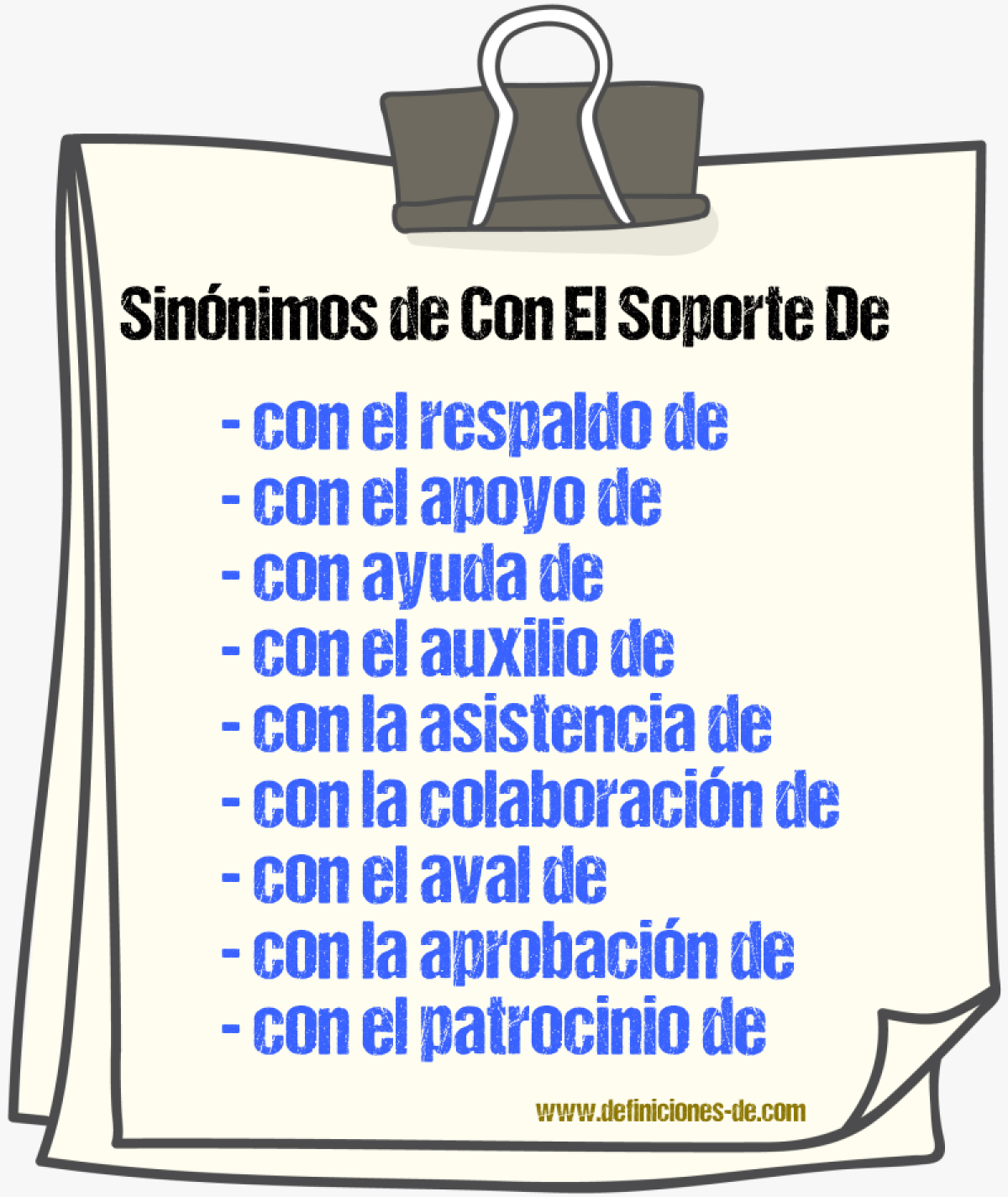 Sinónimos de con el soporte de