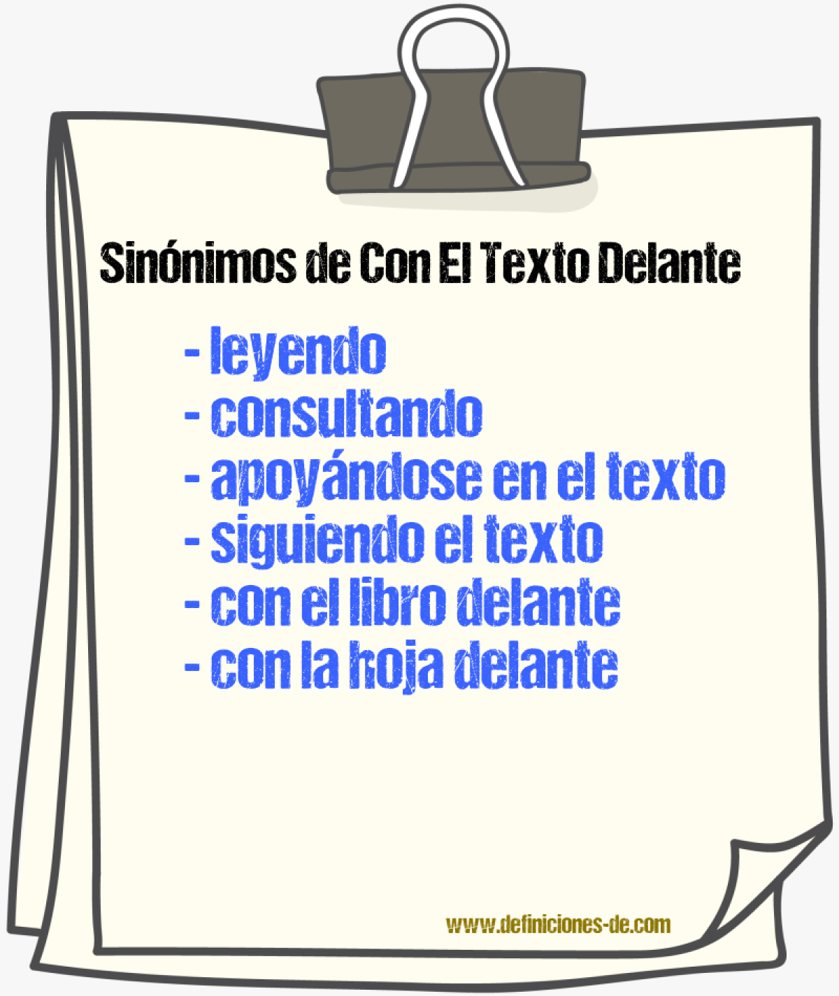 Sinónimos de con el texto delante