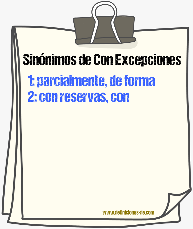Sinónimos de con excepciones