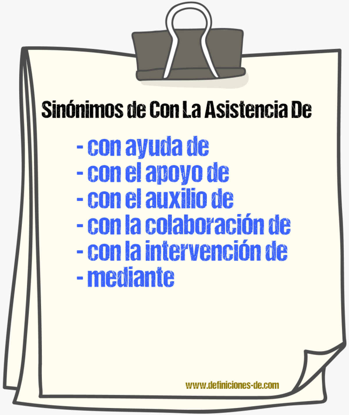 Sinónimos de con la asistencia de