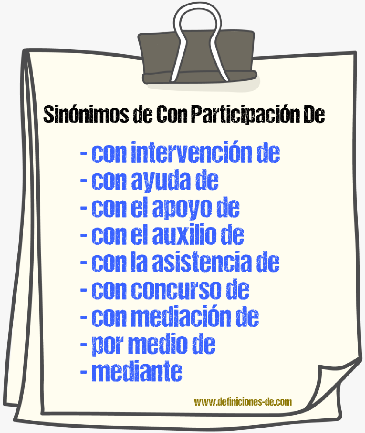 Sinónimos de con participación de