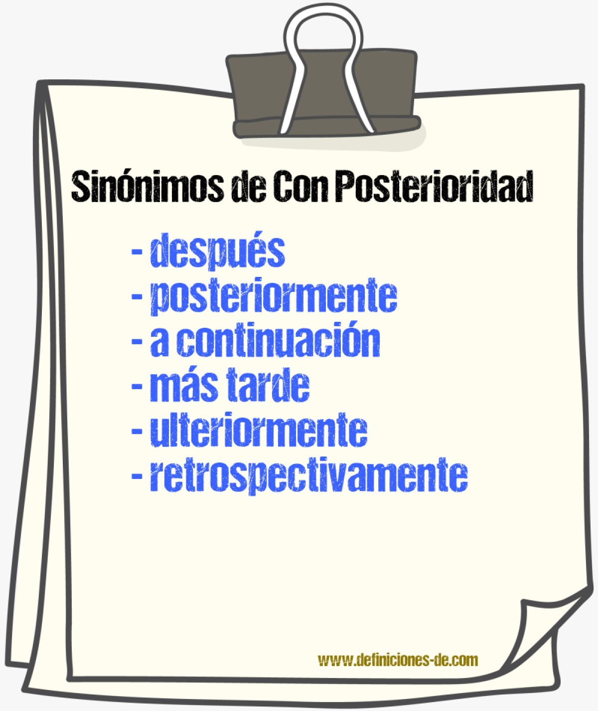 Sinónimos de con posterioridad