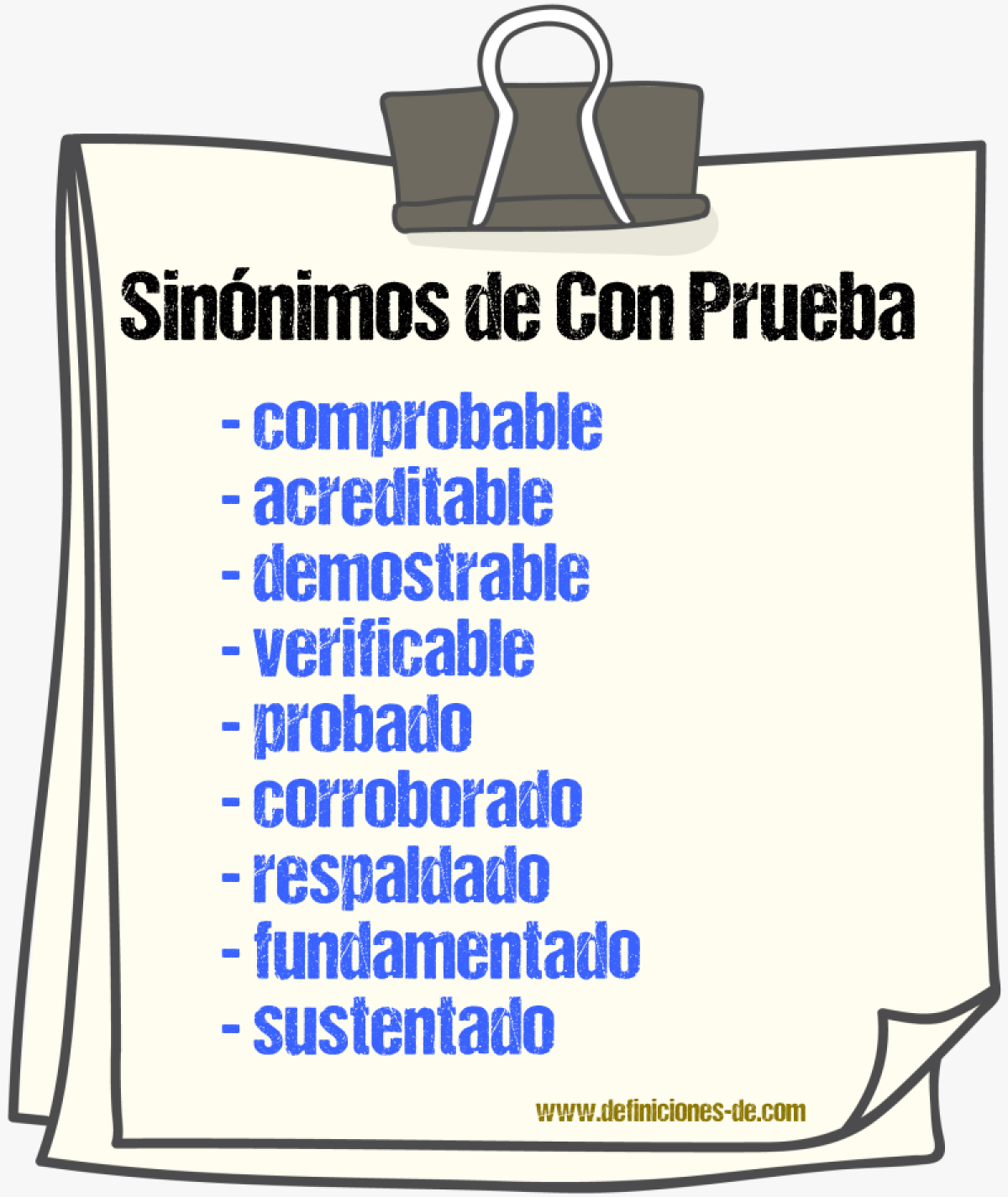 Sinónimos de con prueba