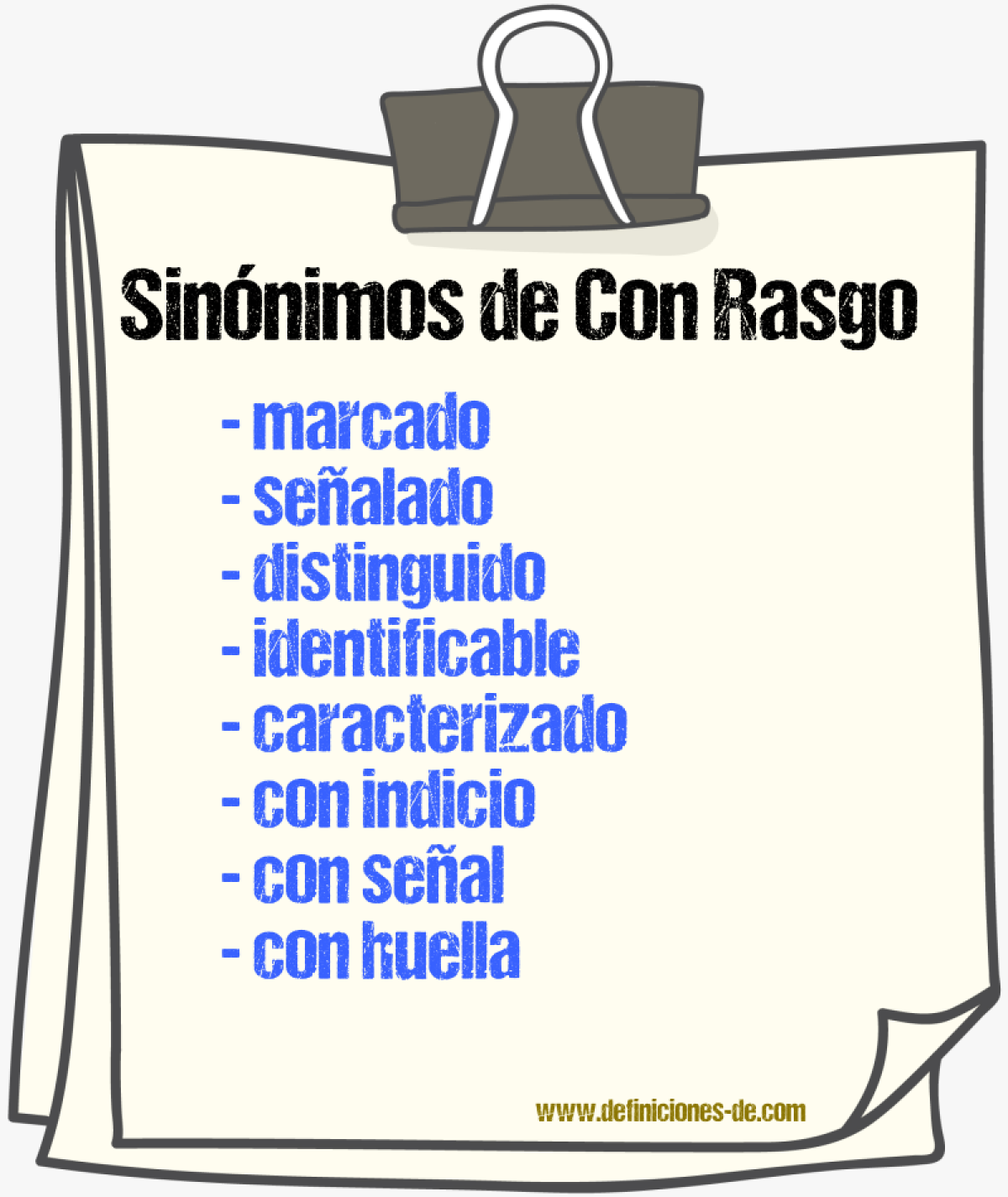 Sinónimos de con rasgo
