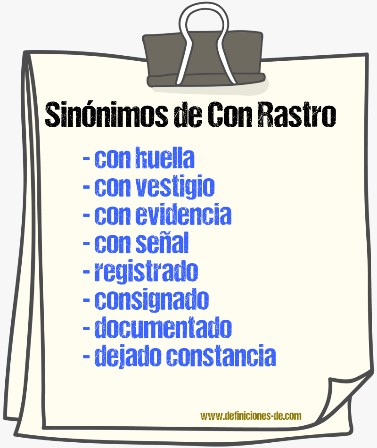 Sinónimos de con rastro