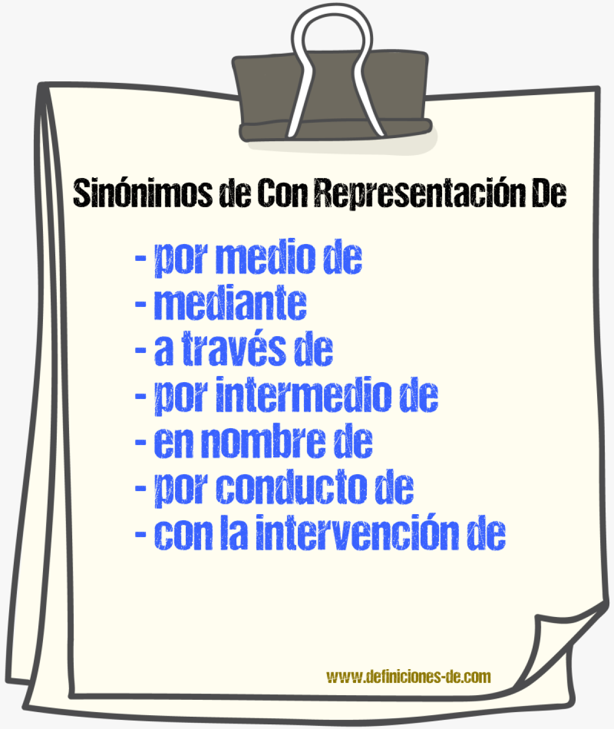 Sinónimos de con representación de