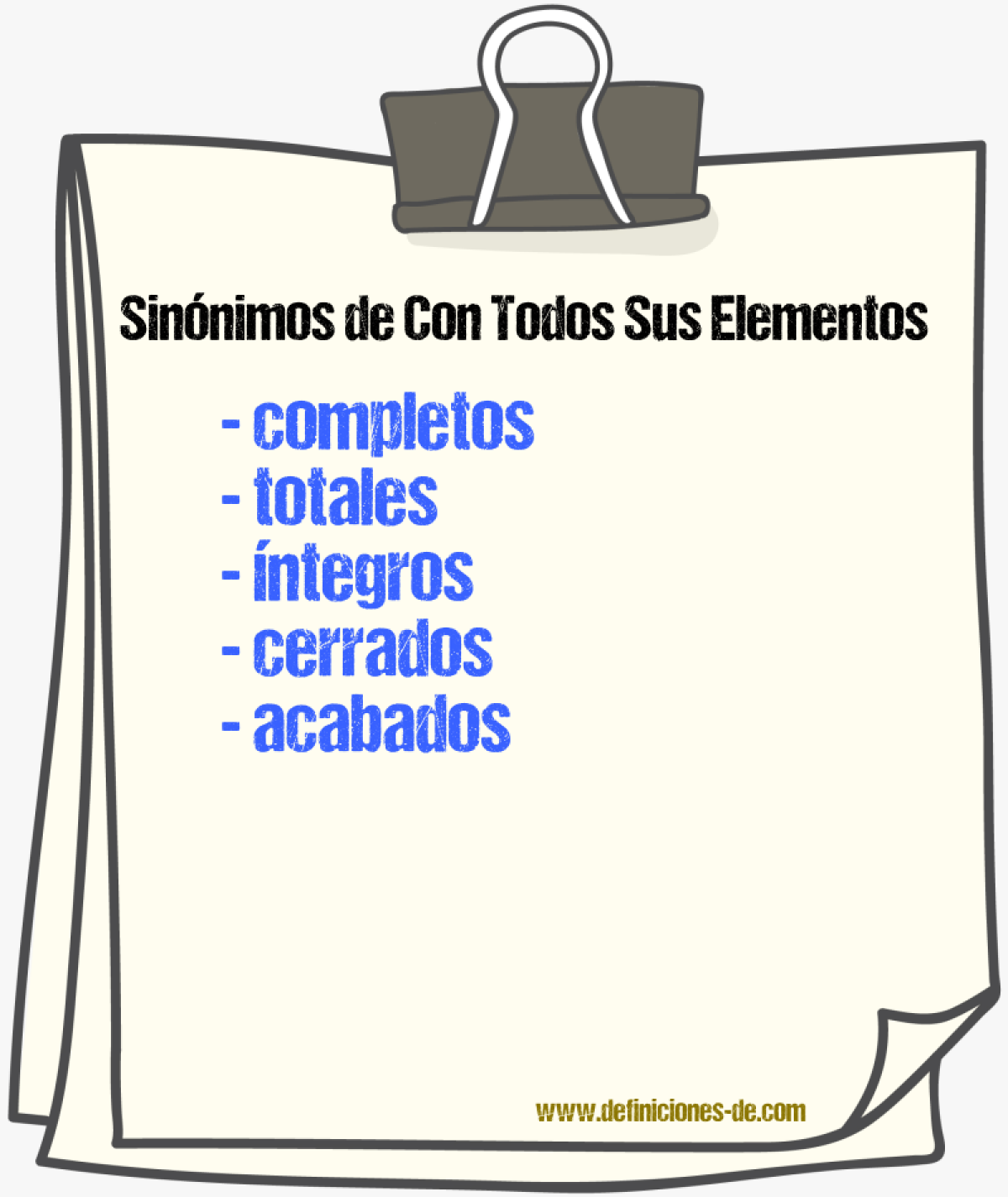 Sinónimos de con todos sus elementos