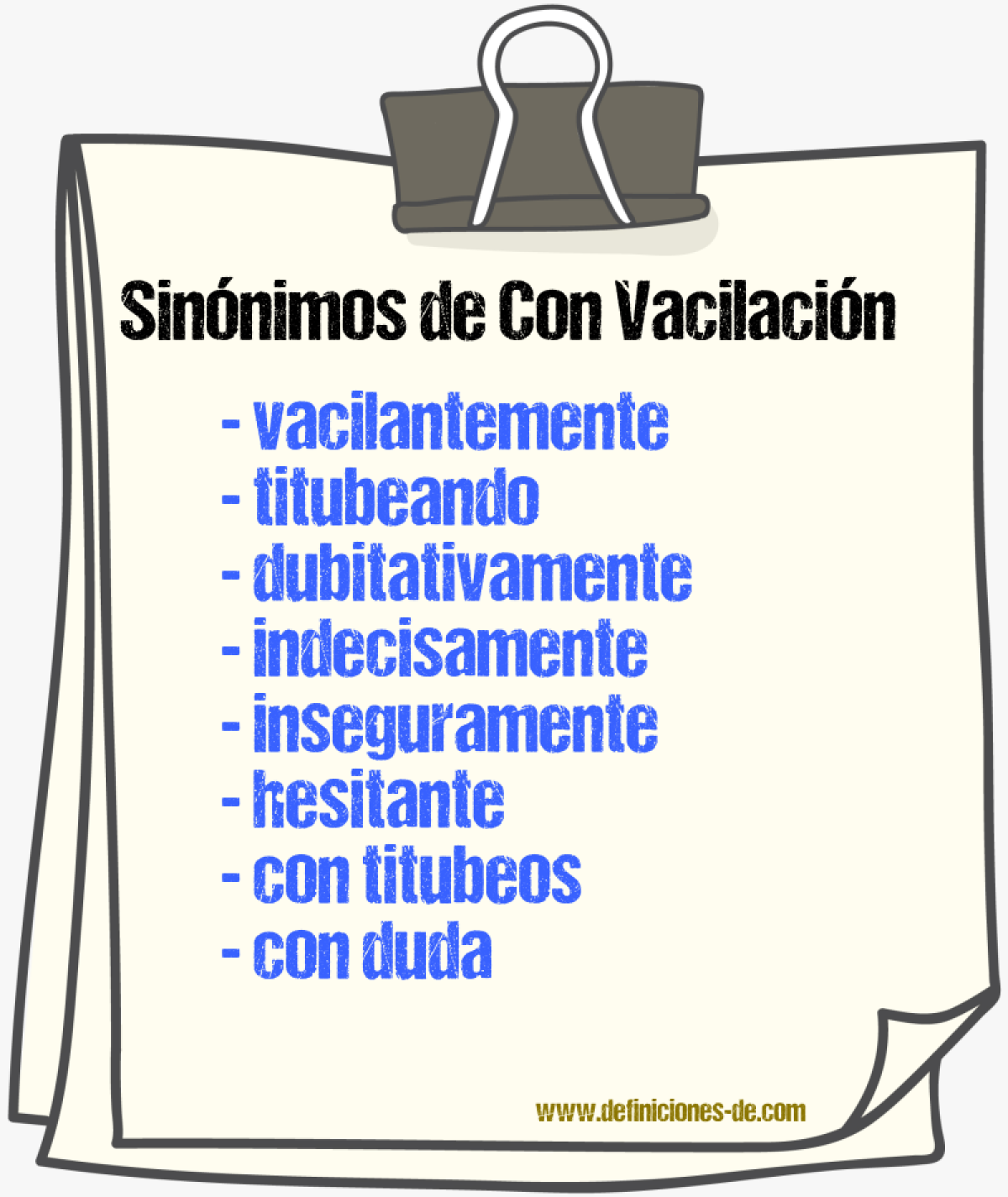 Sinónimos de con vacilación