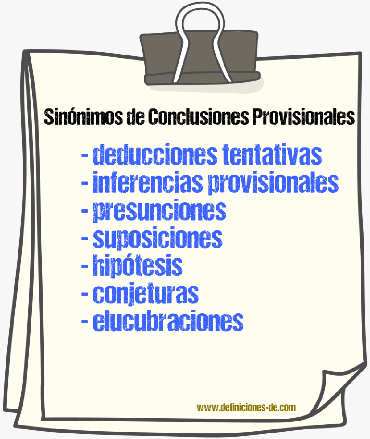 Sinónimos de conclusiones provisionales