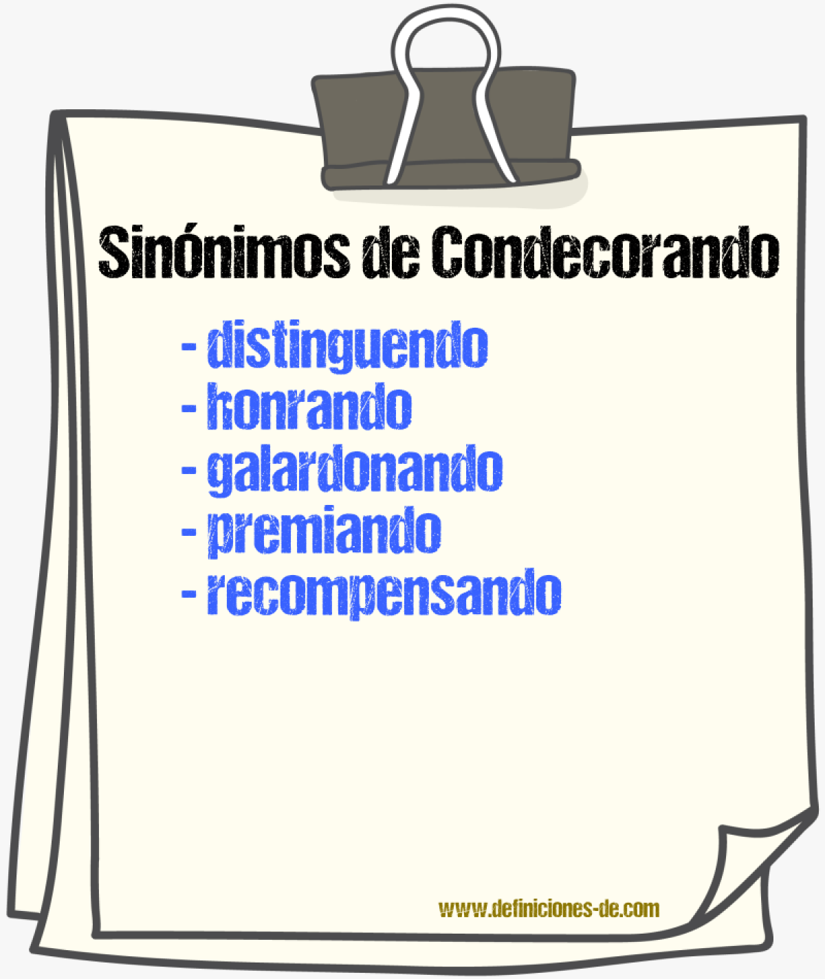 Sinónimos de condecorando