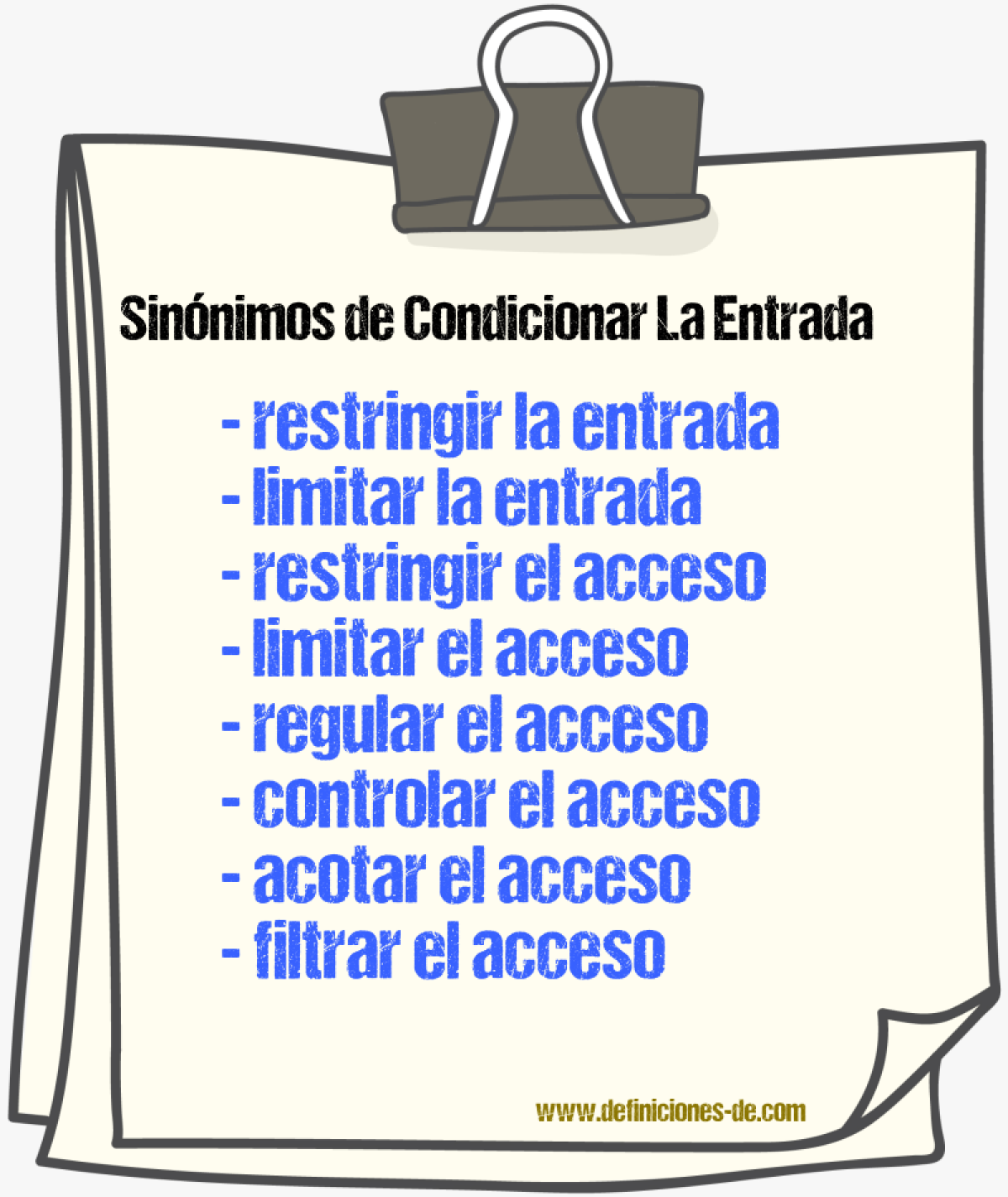 Sinónimos de condicionar la entrada