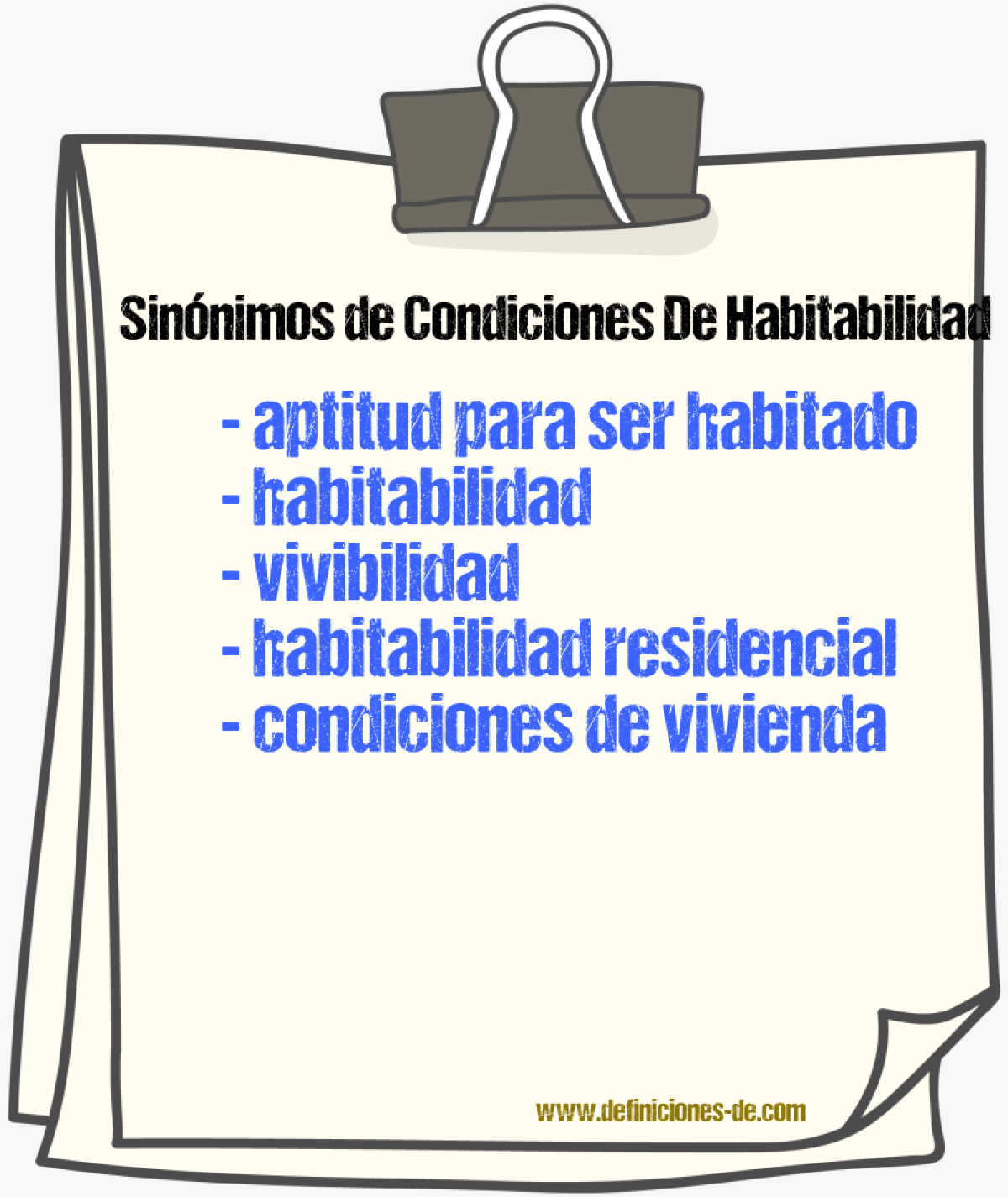 Sinónimos de condiciones de habitabilidad