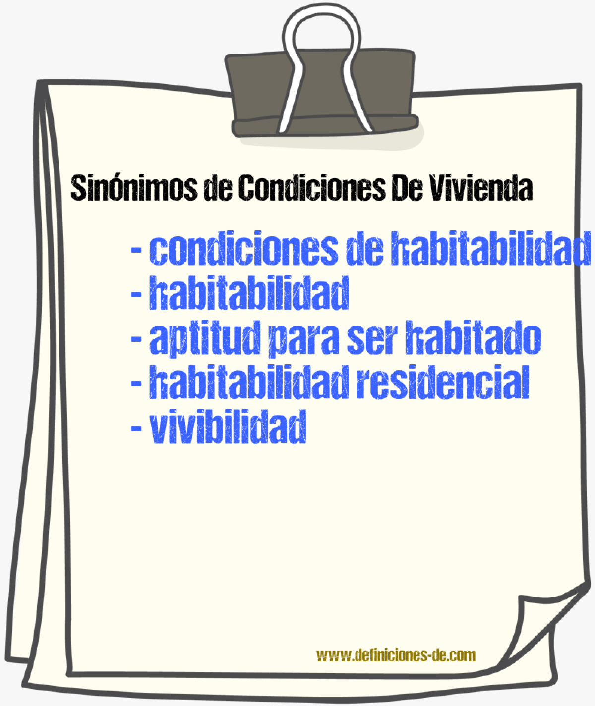 Sinónimos de condiciones de vivienda