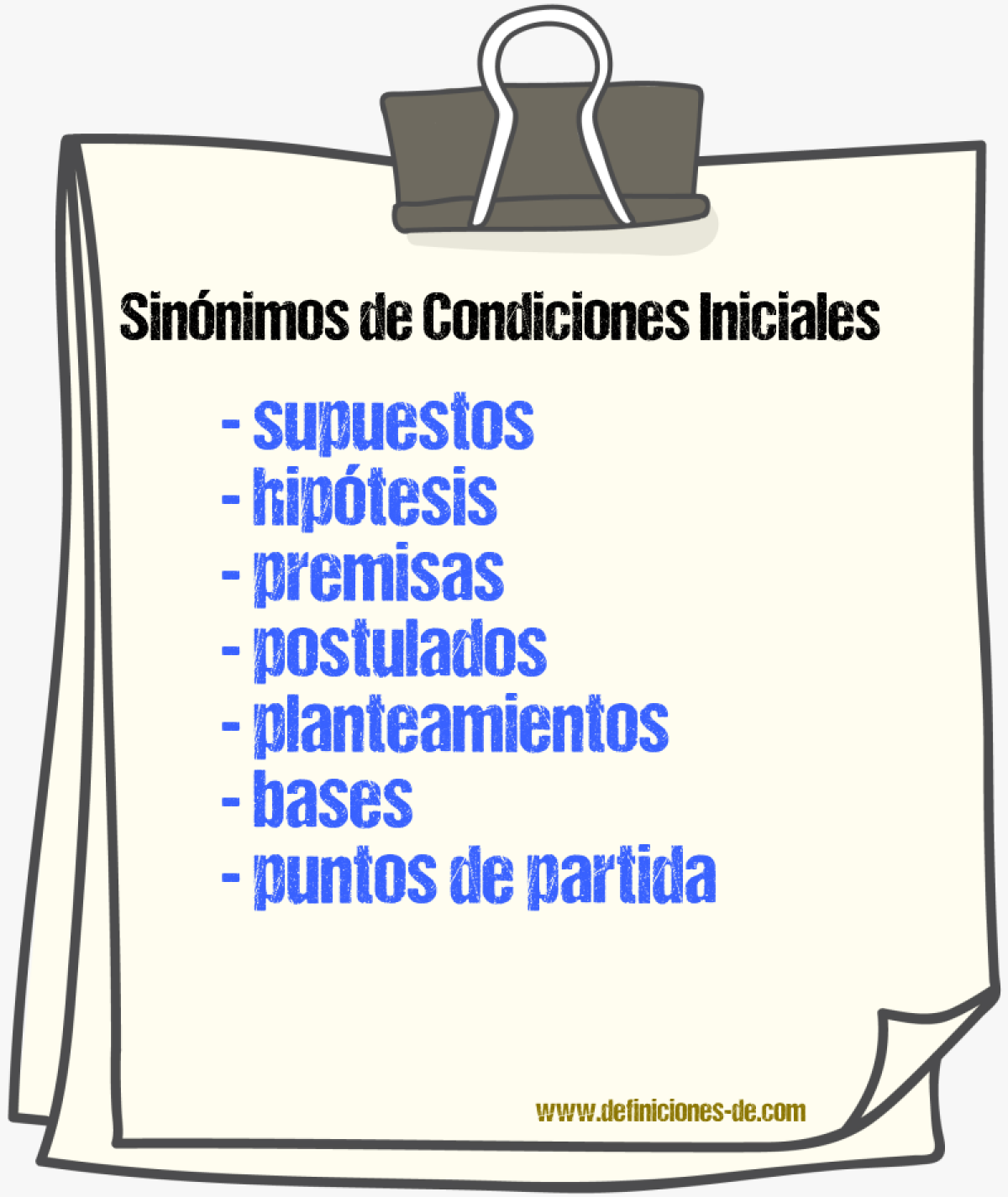 Sinónimos de condiciones iniciales