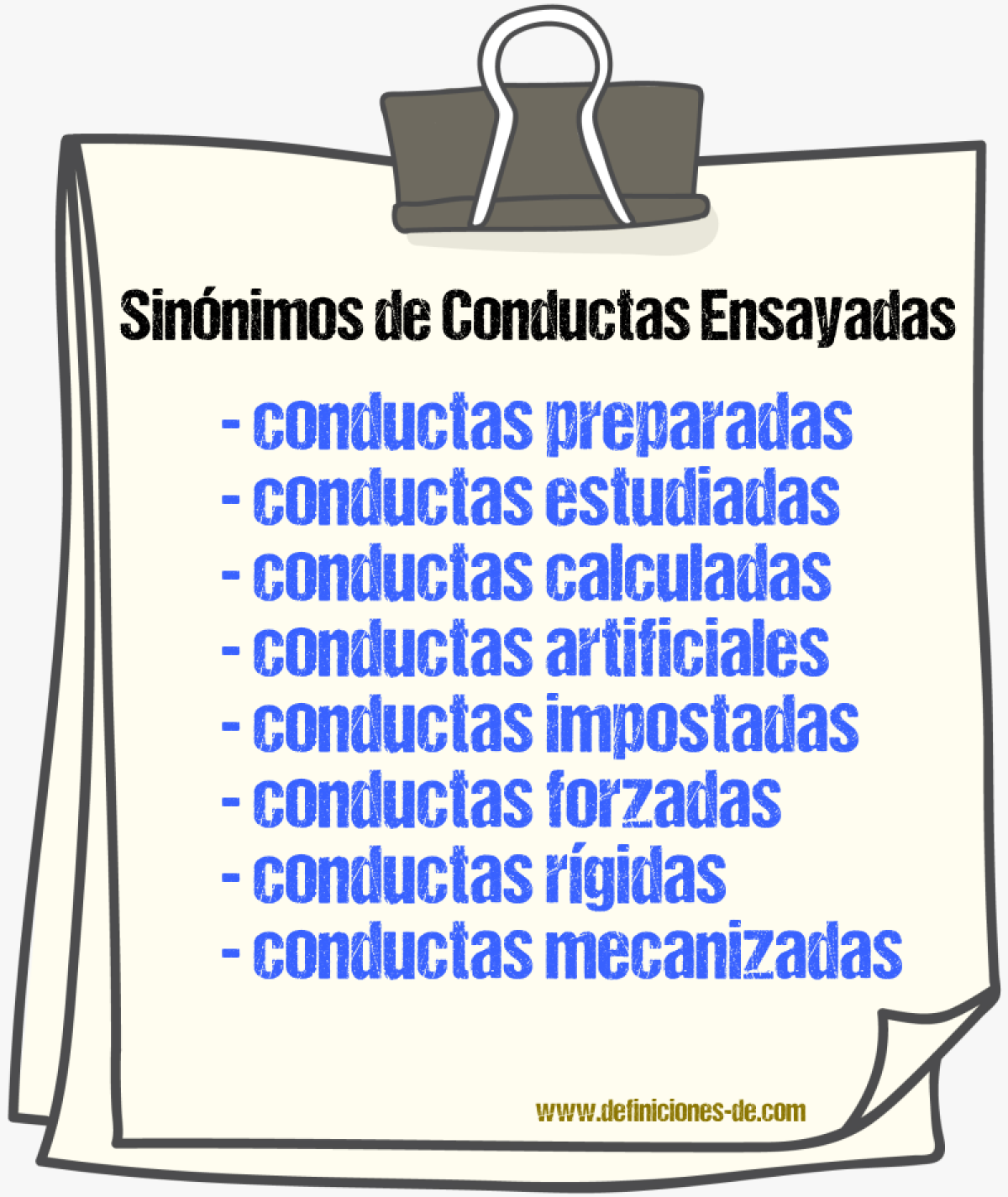 Sinónimos de conductas ensayadas