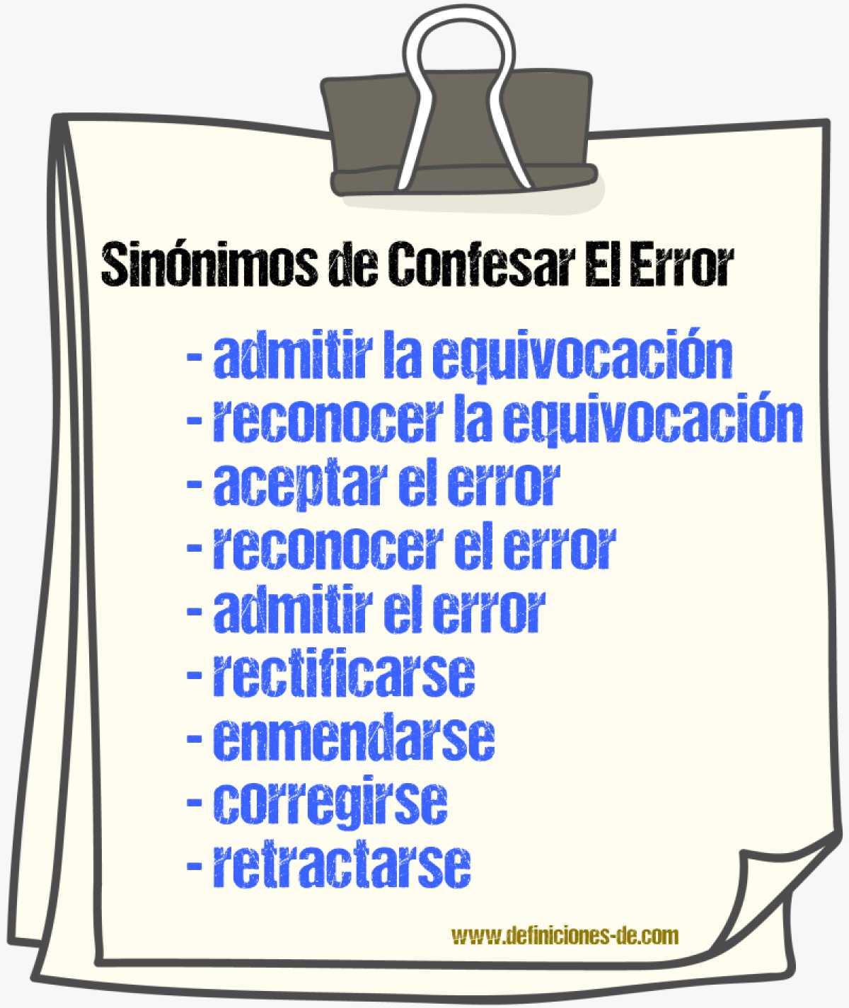 Sinónimos de confesar el error