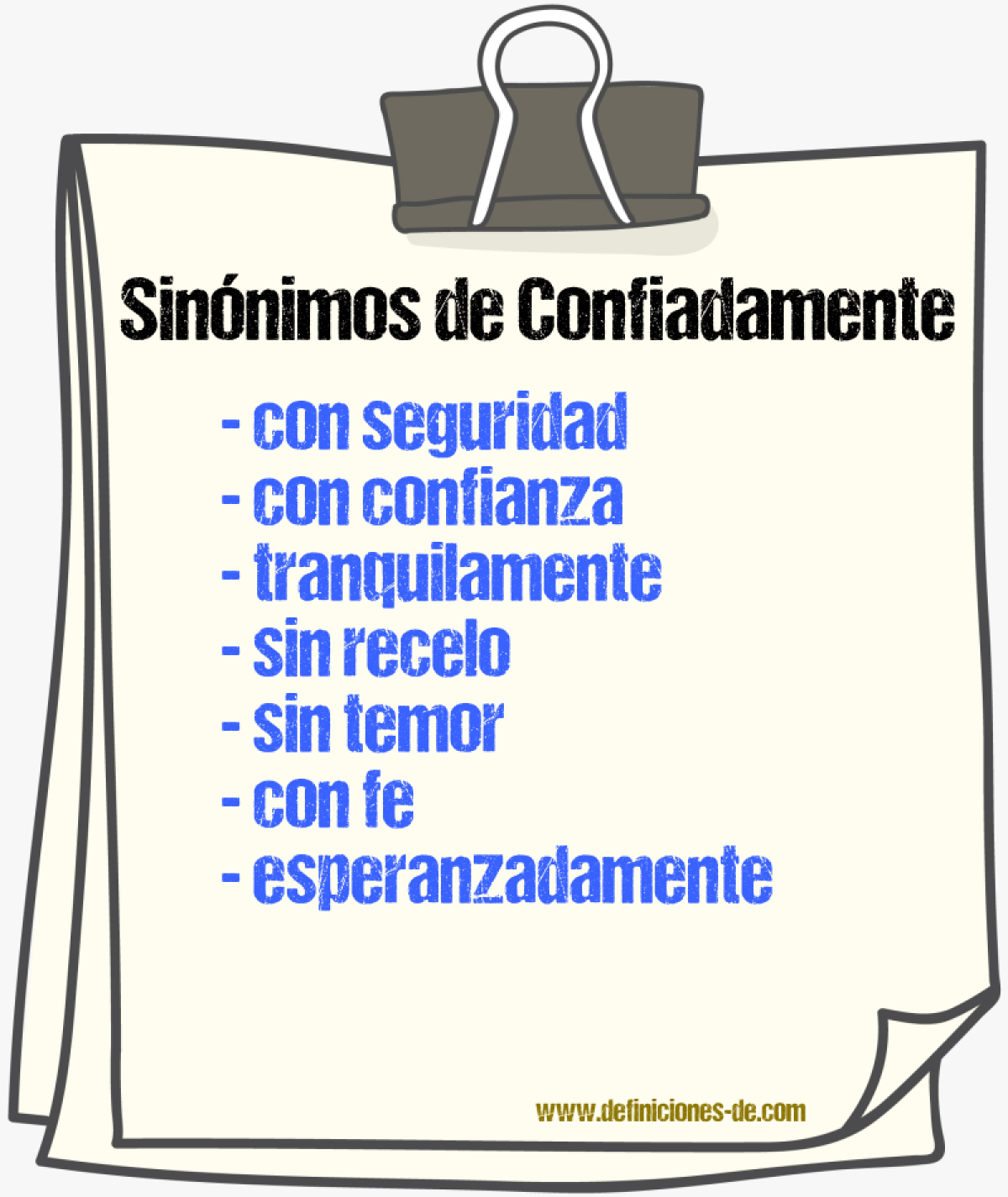 Sinónimos de confiadamente