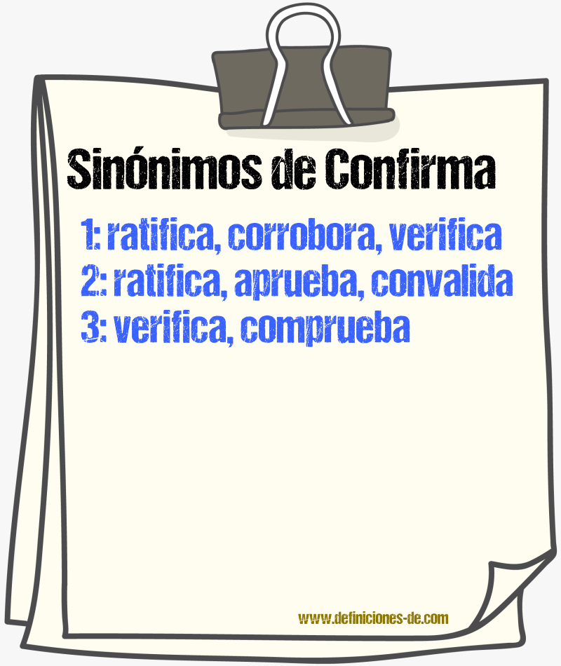 Sinónimos de confirma