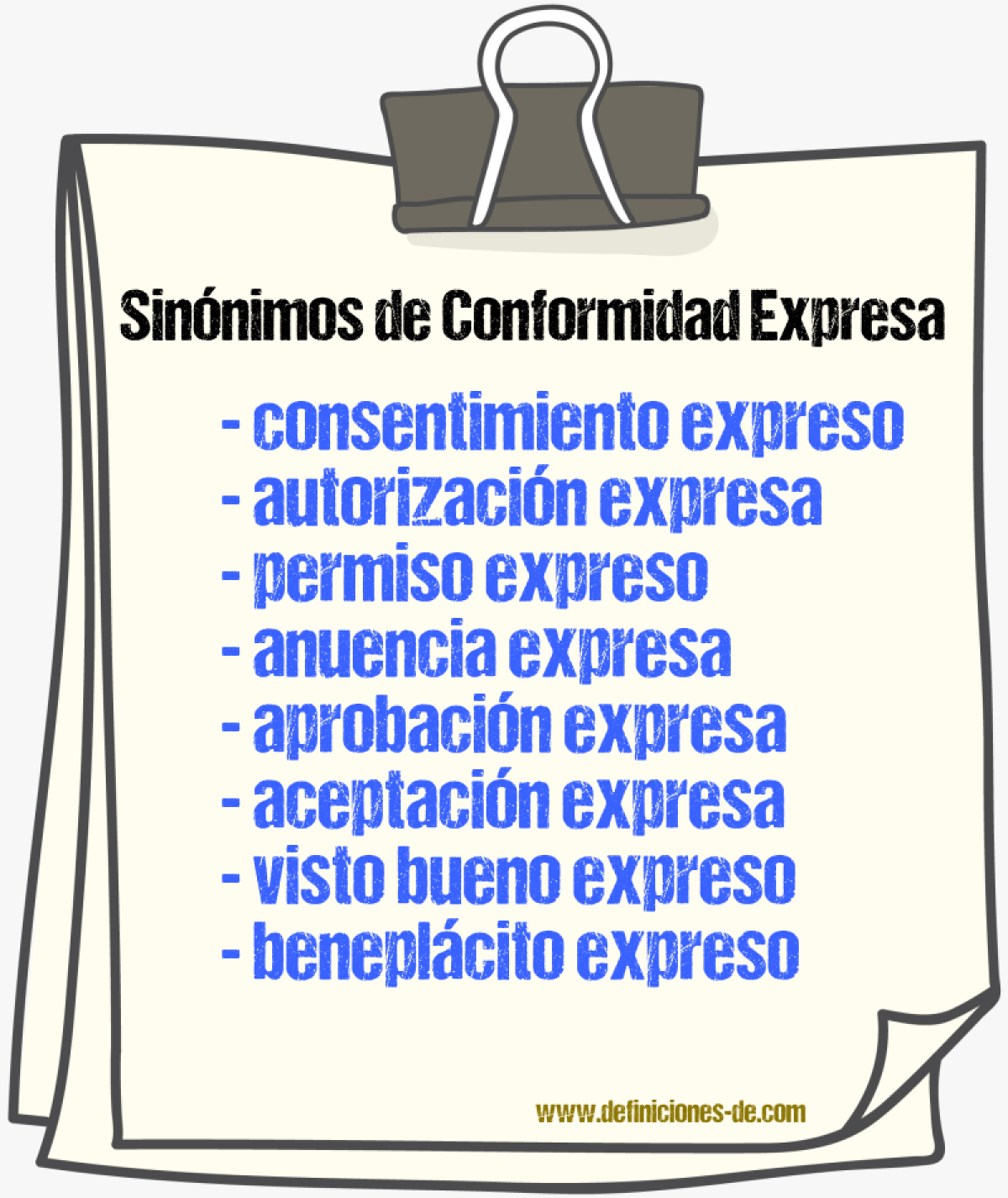 Sinónimos de conformidad expresa