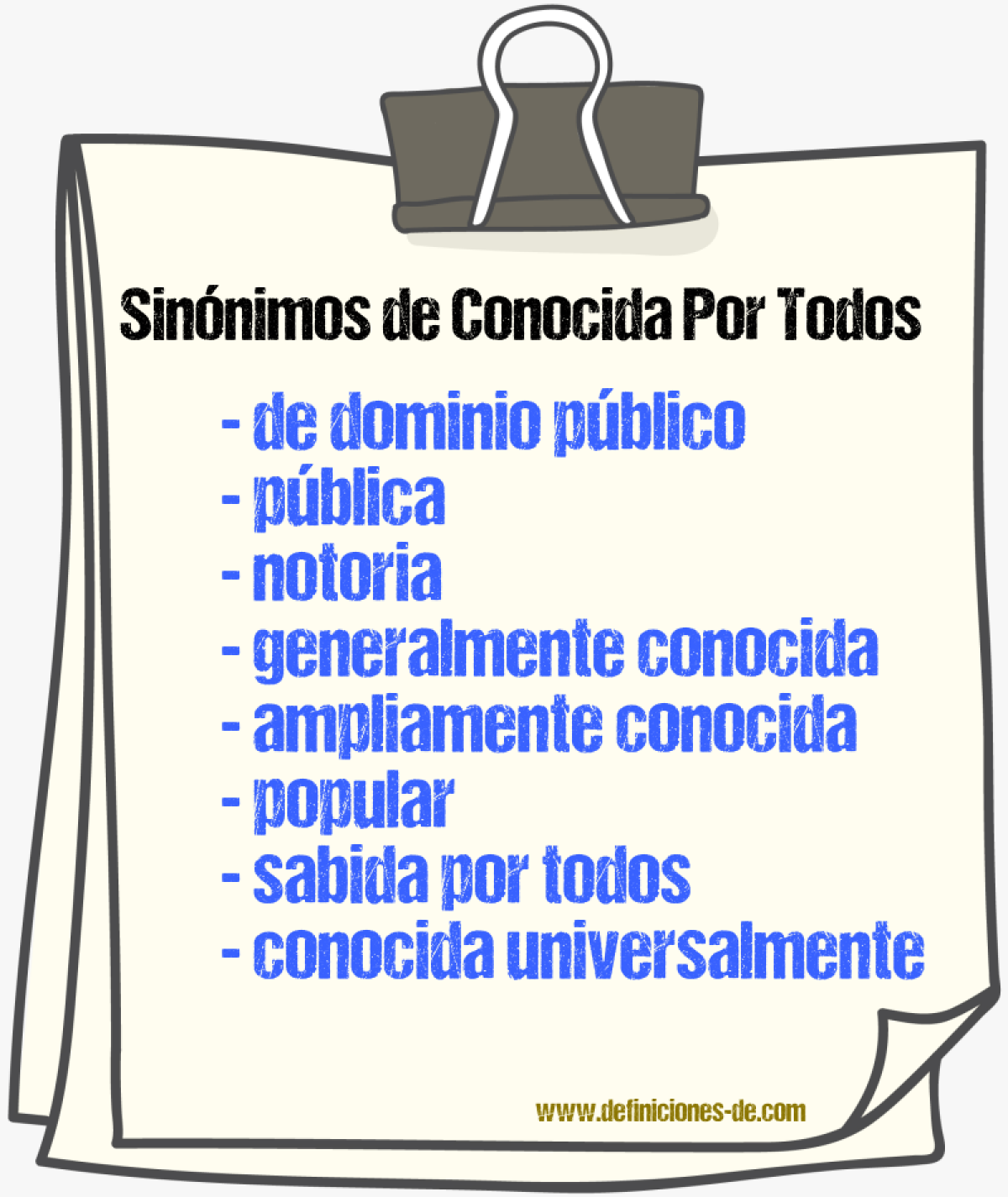 Sinónimos de conocida por todos