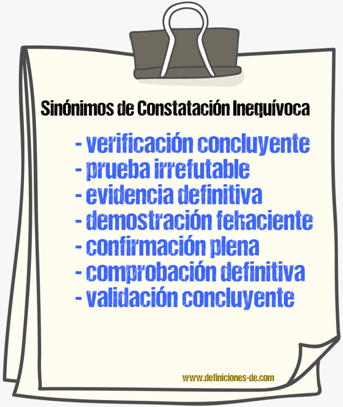 Sinónimos de constatación inequívoca