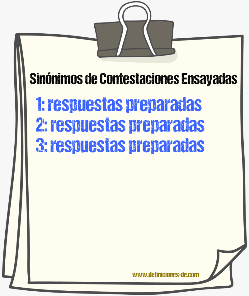 Sinónimos de contestaciones ensayadas