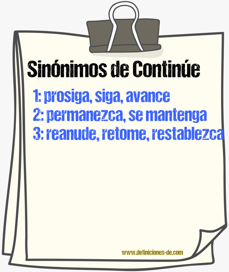 Sinónimos de continúe