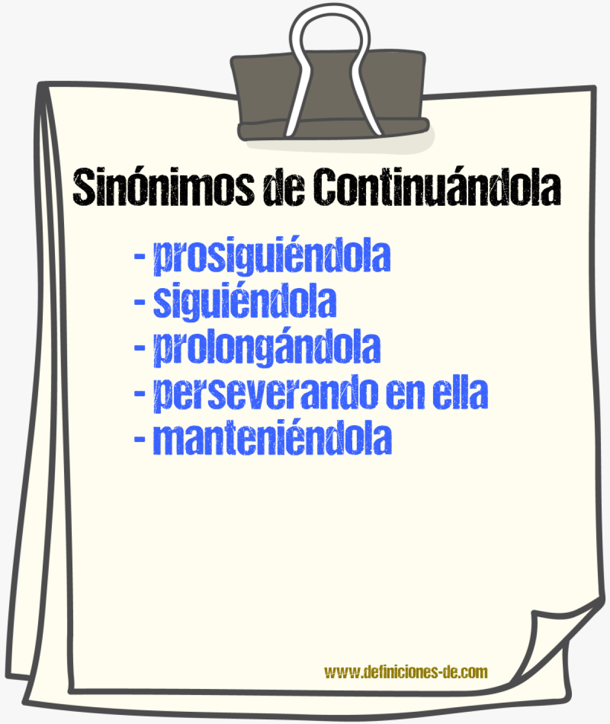 Sinónimos de continuándola
