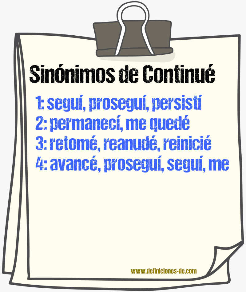 Sinónimos de continué