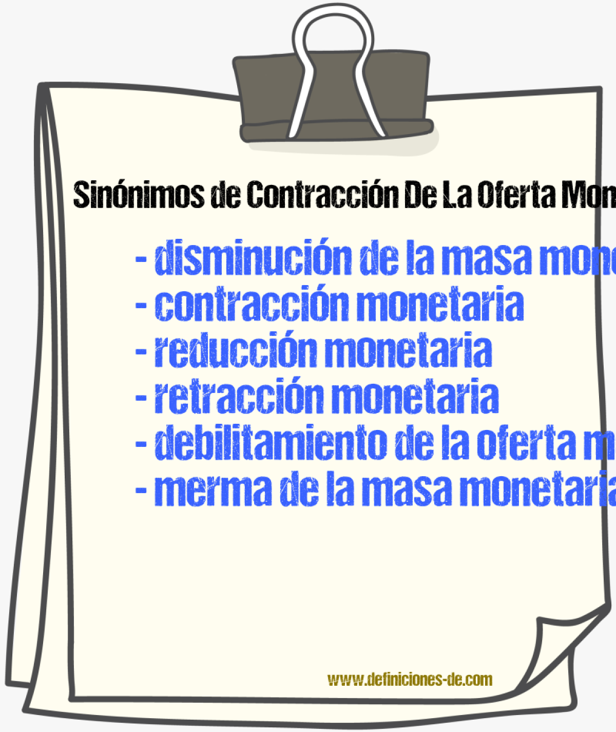 Sinónimos de contracción de la oferta monetaria