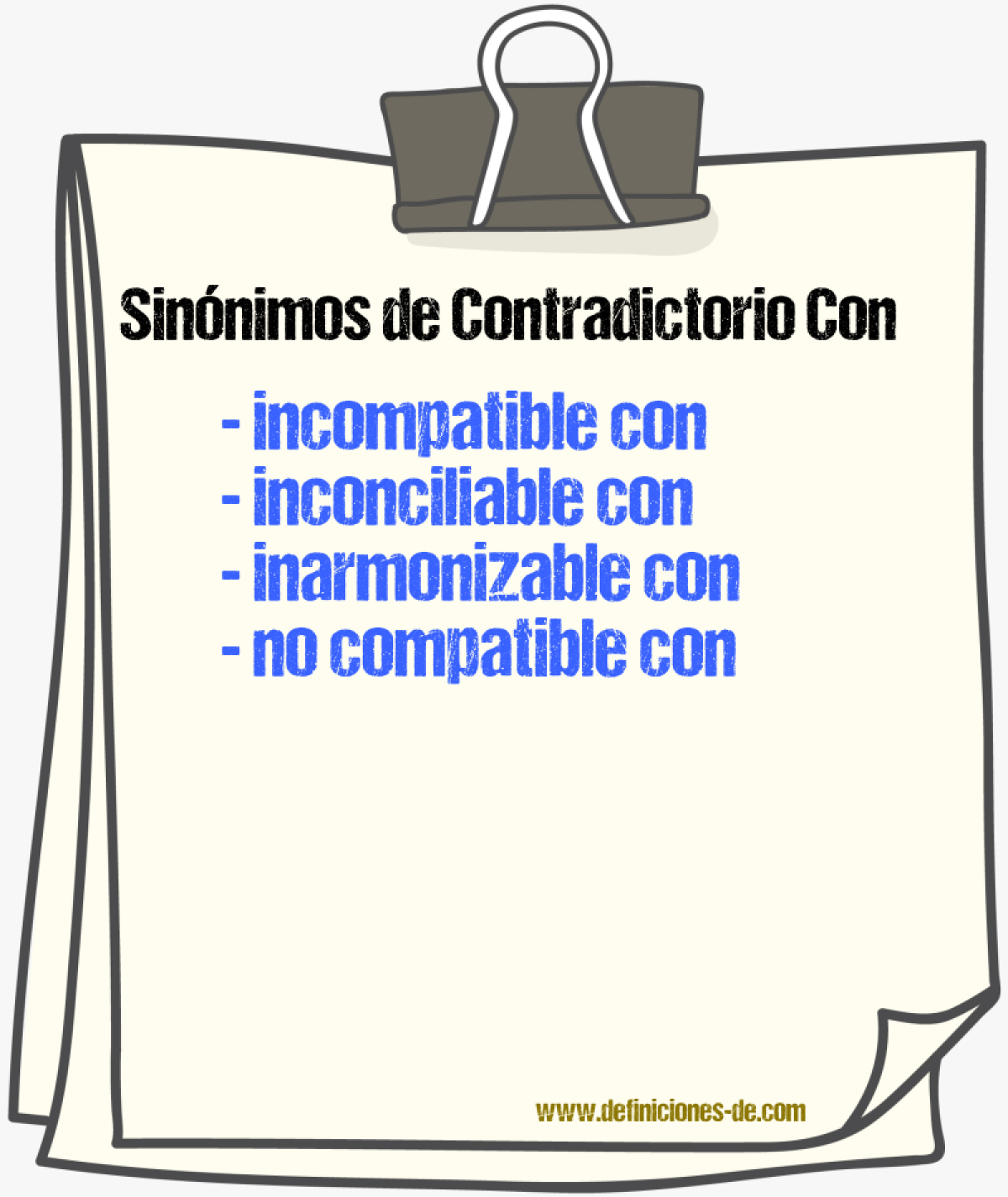 Sinónimos de contradictorio con