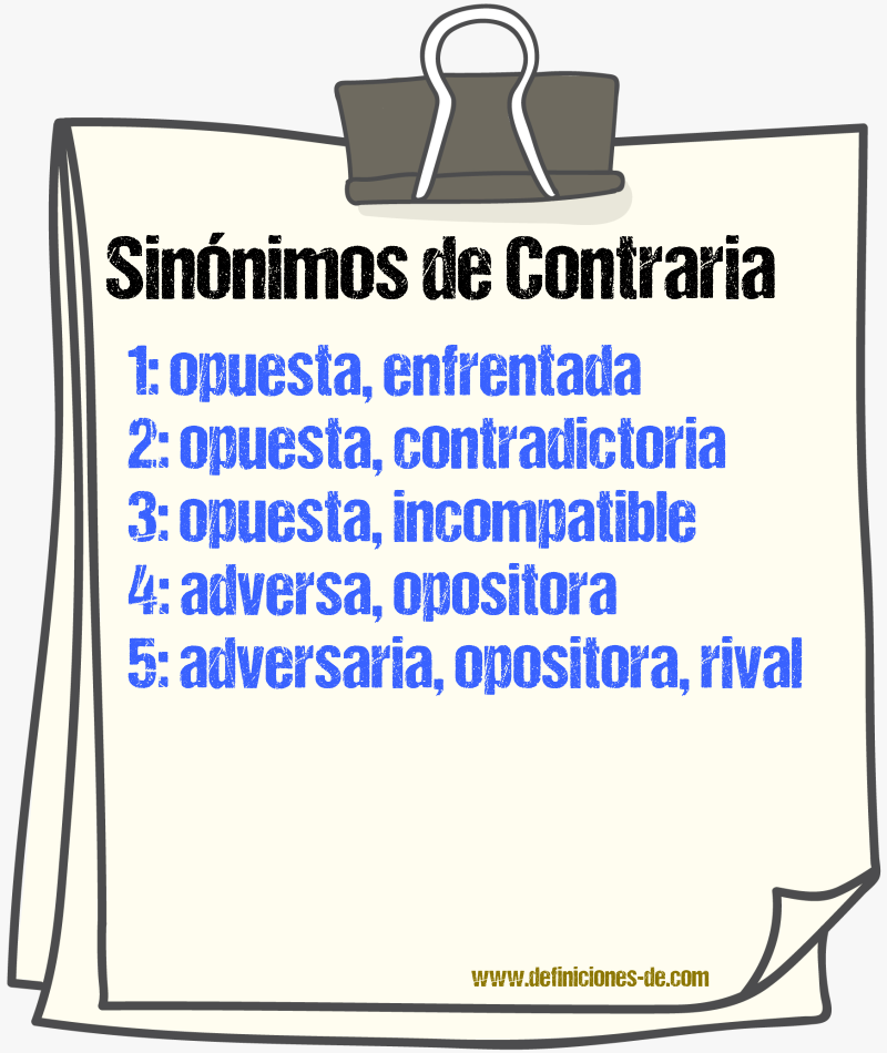 Sinónimos de contraria