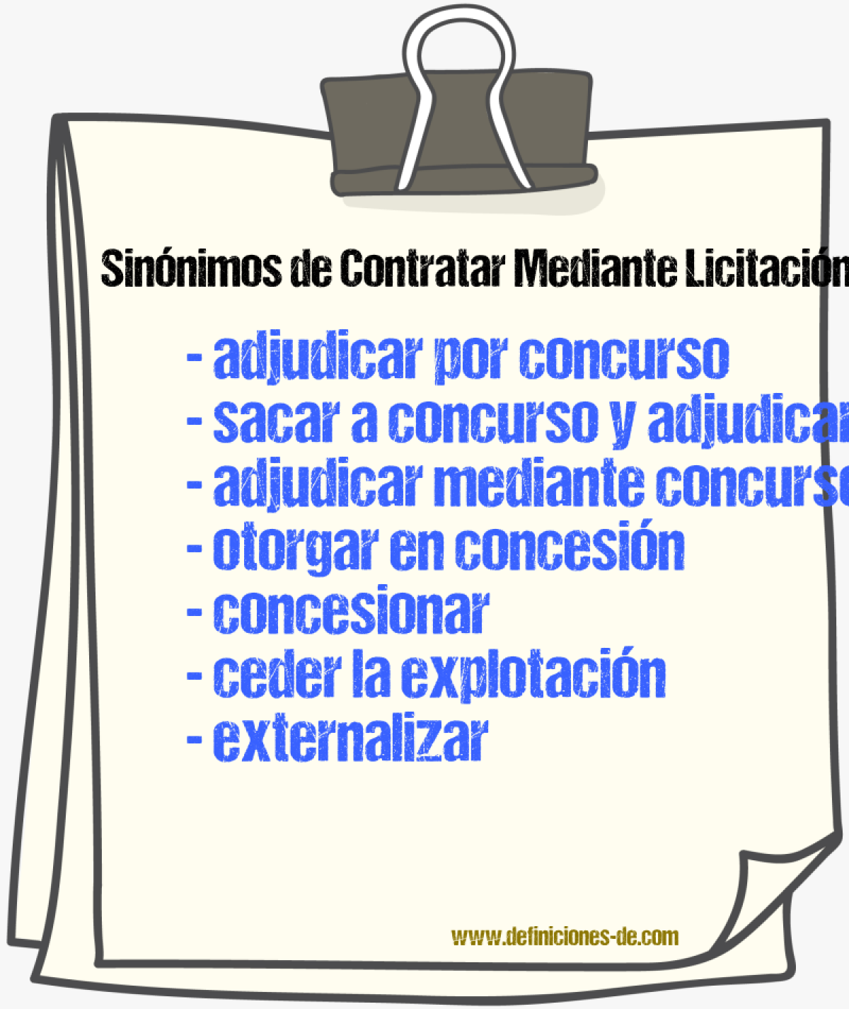 Sinónimos de contratar mediante licitación