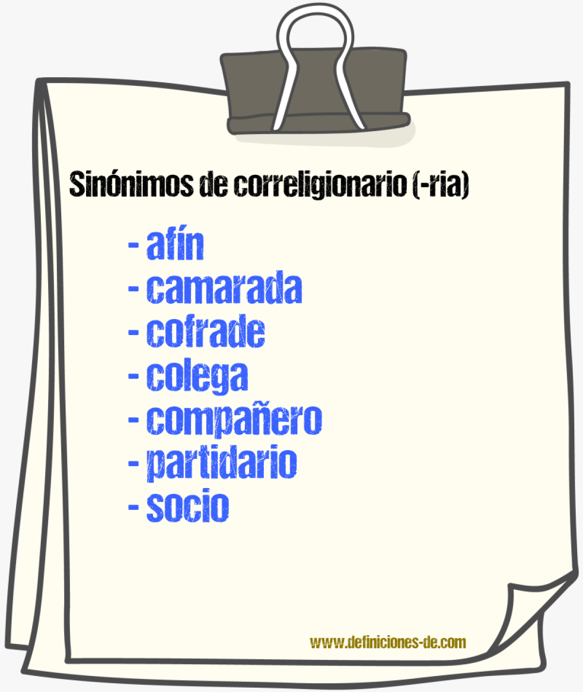 Sinnimos de correligionario