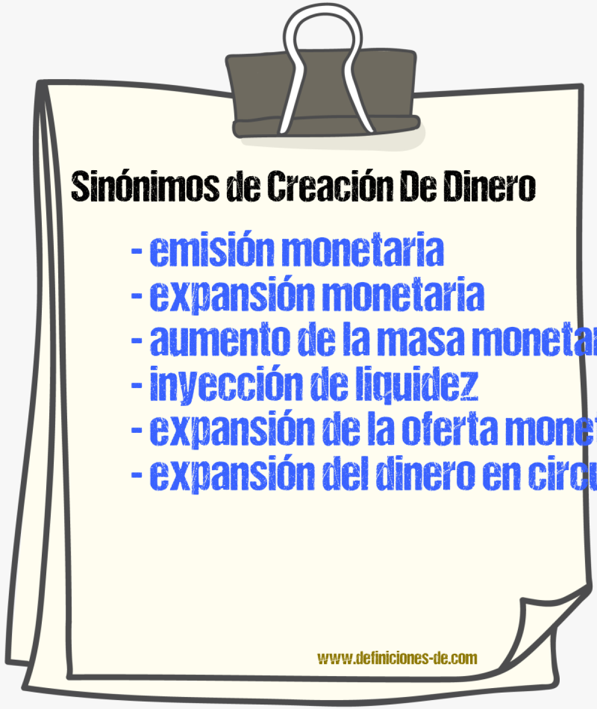 Sinónimos de creación de dinero