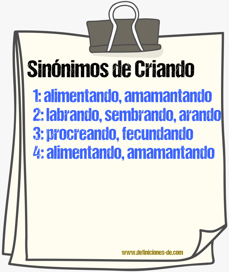 Sinónimos de criando
