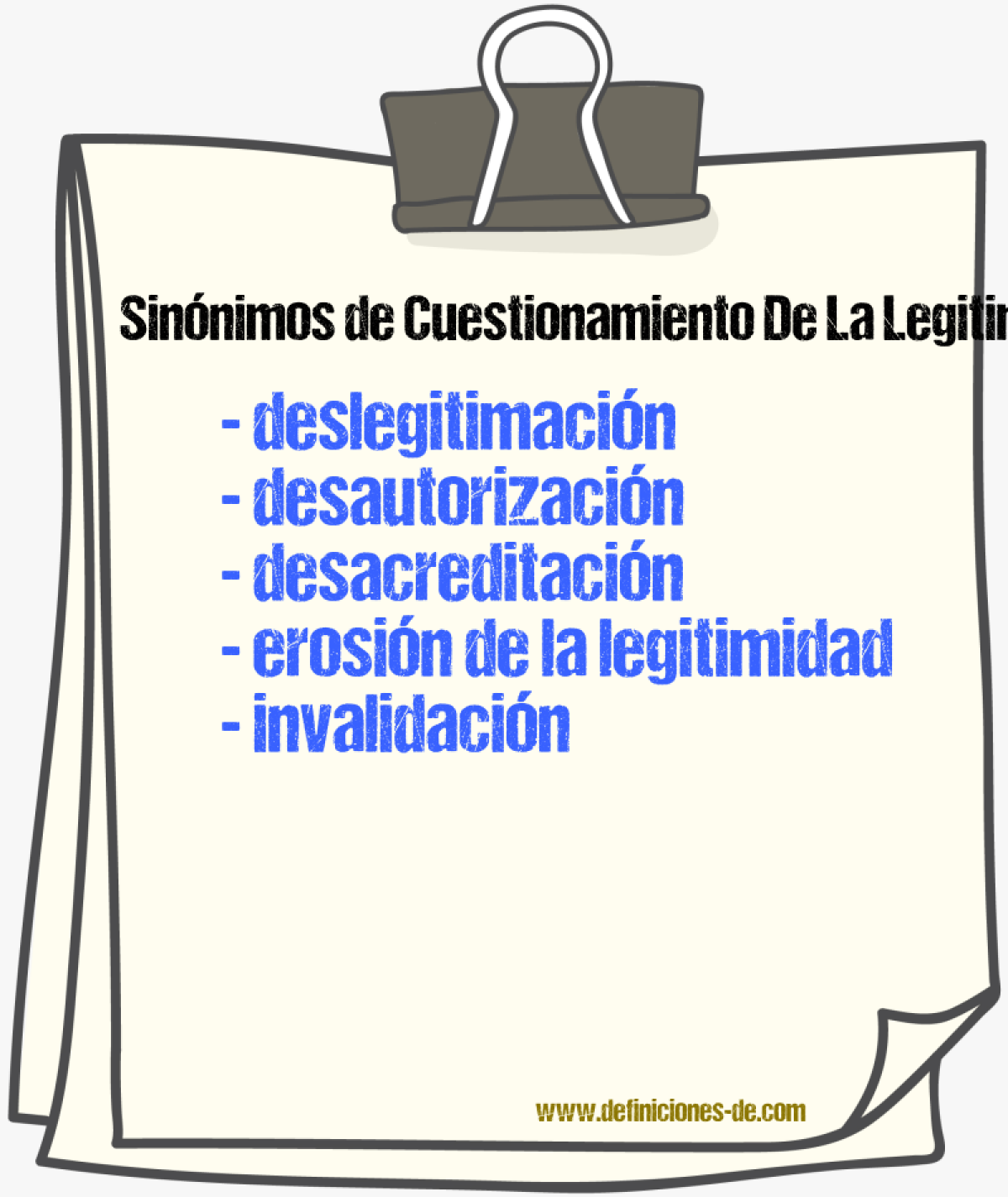 Sinónimos de cuestionamiento de la legitimidad