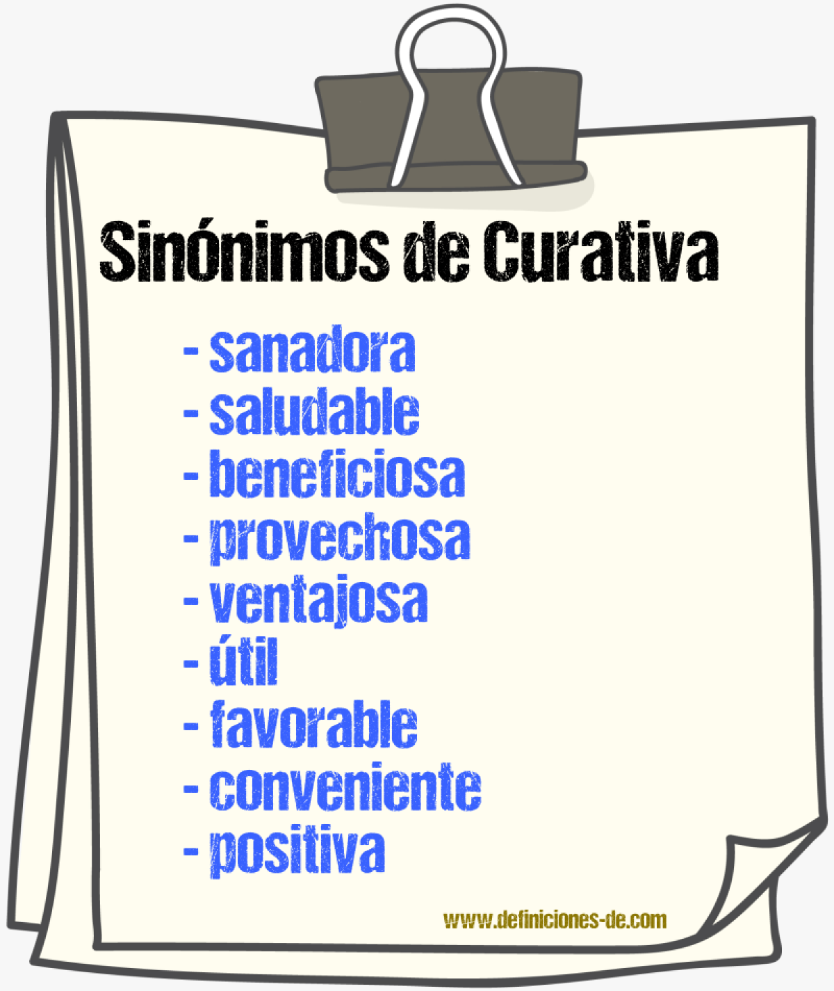Sinónimos de curativa