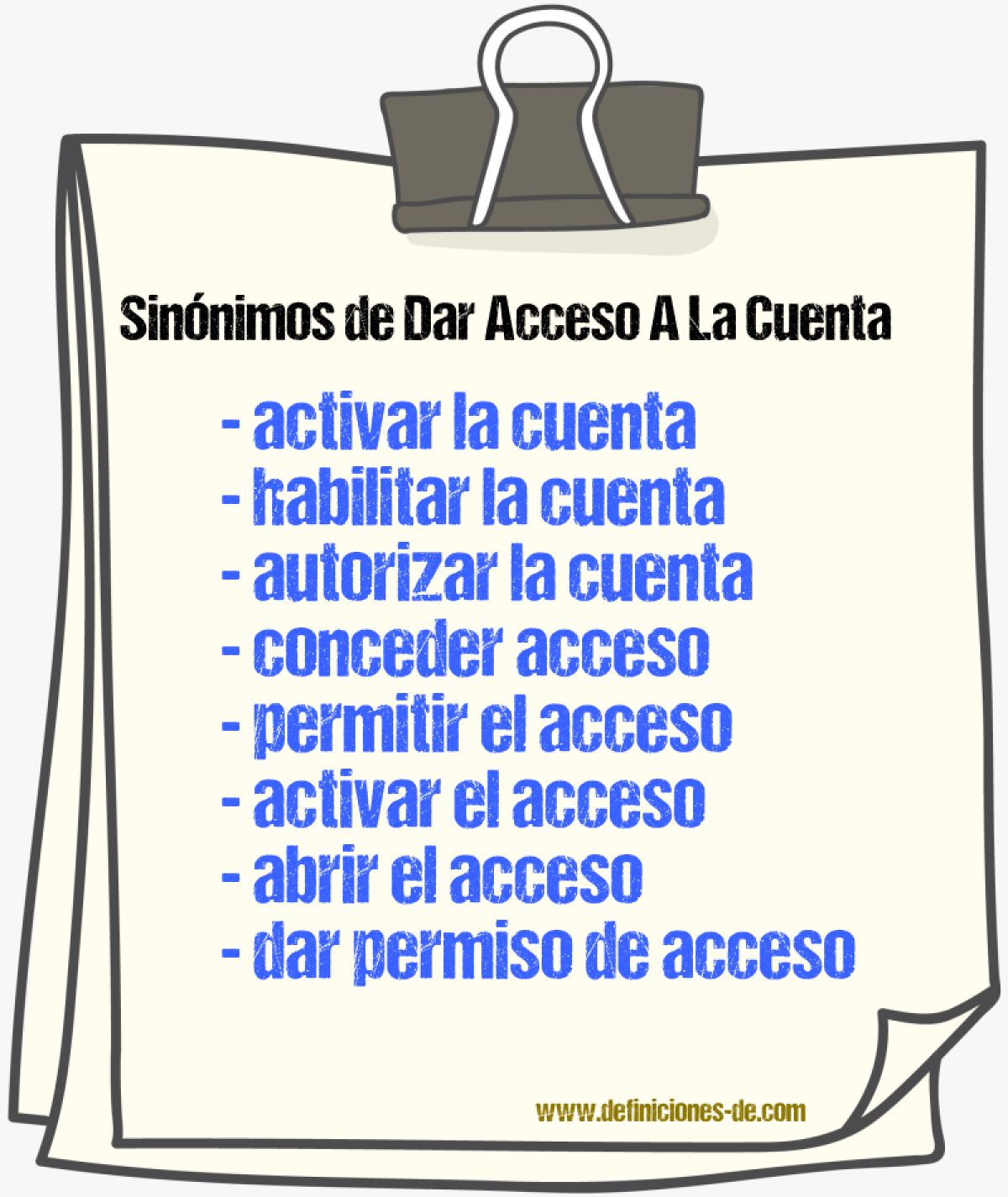 Sinónimos de dar acceso a la cuenta