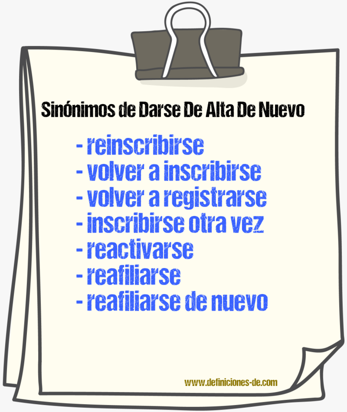Sinónimos de darse de alta de nuevo
