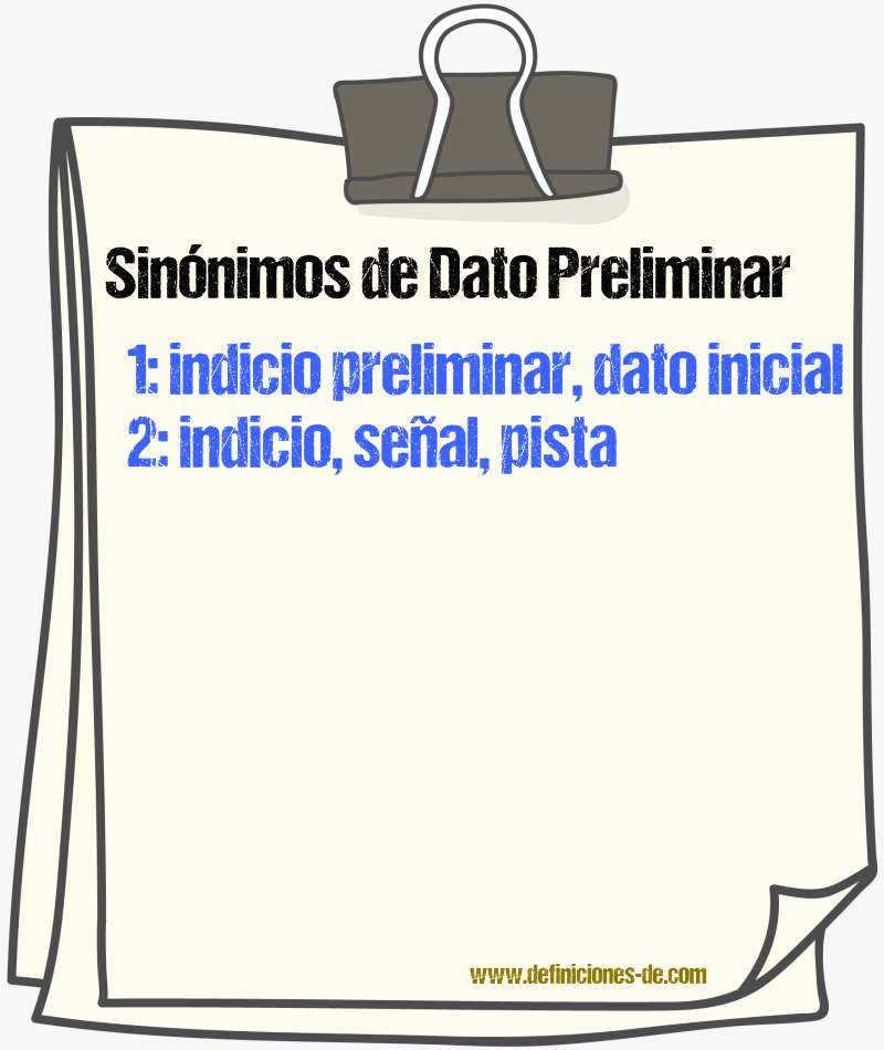 Sinónimos de dato preliminar