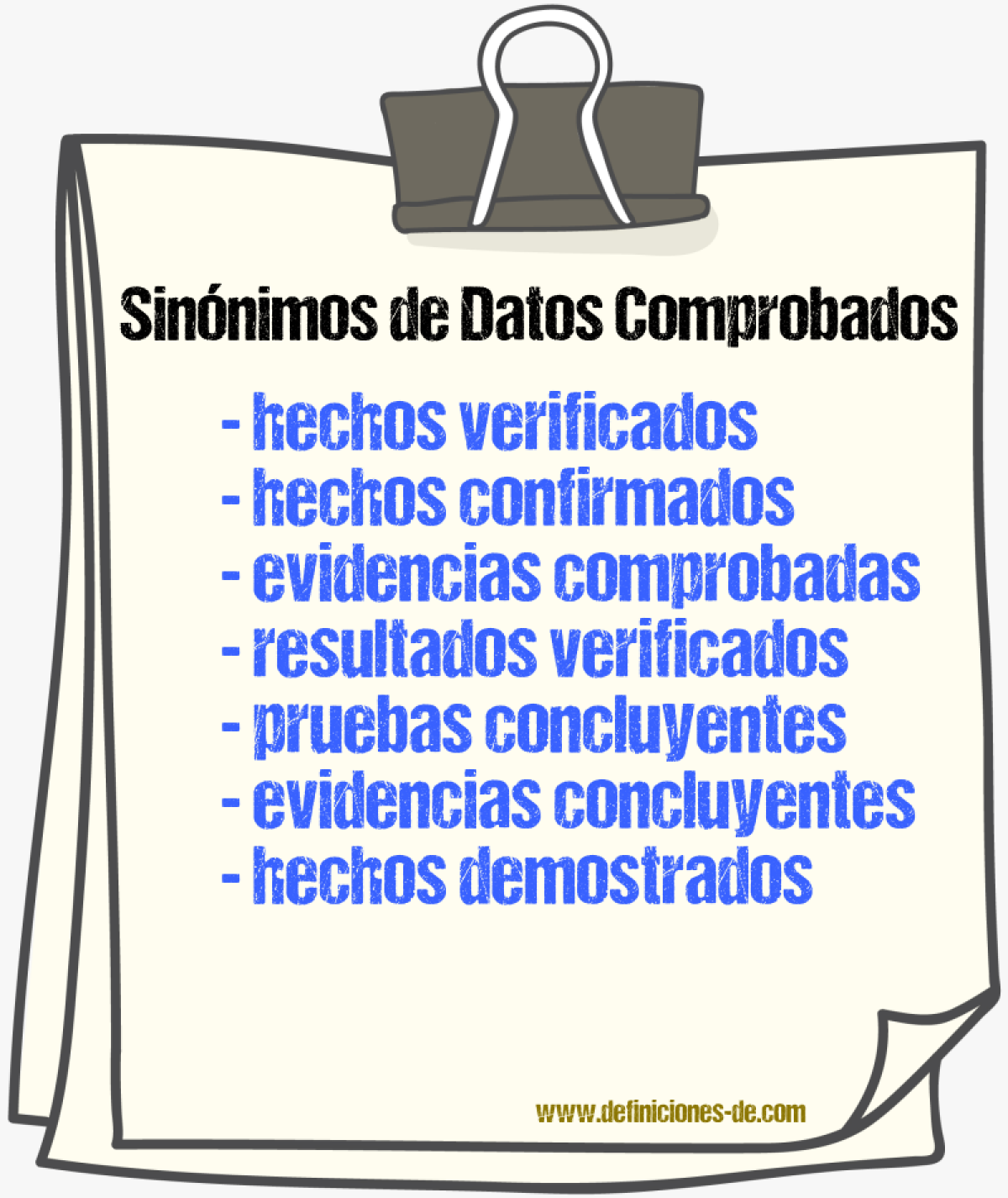 Sinónimos de datos comprobados