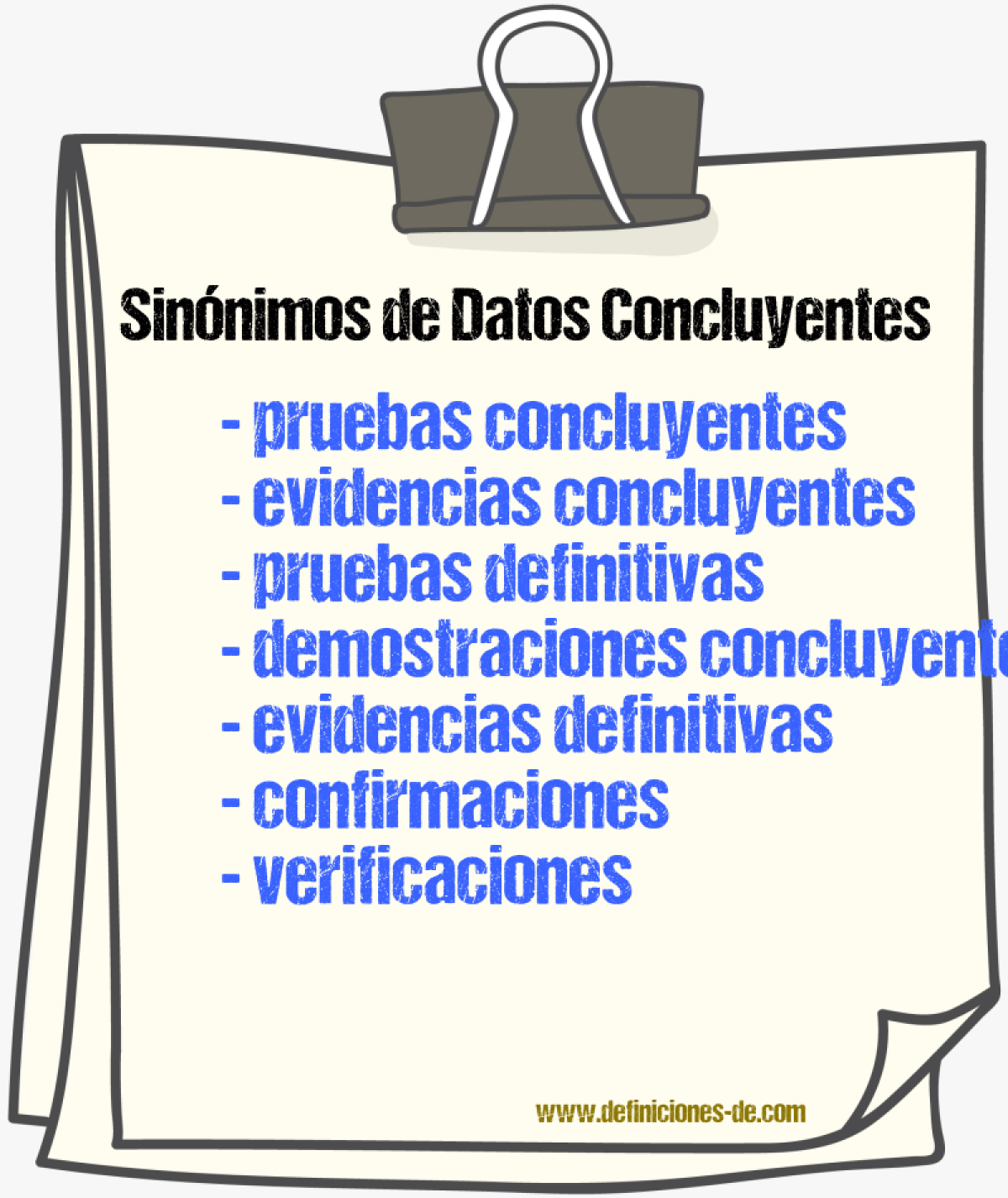 Sinónimos de datos concluyentes