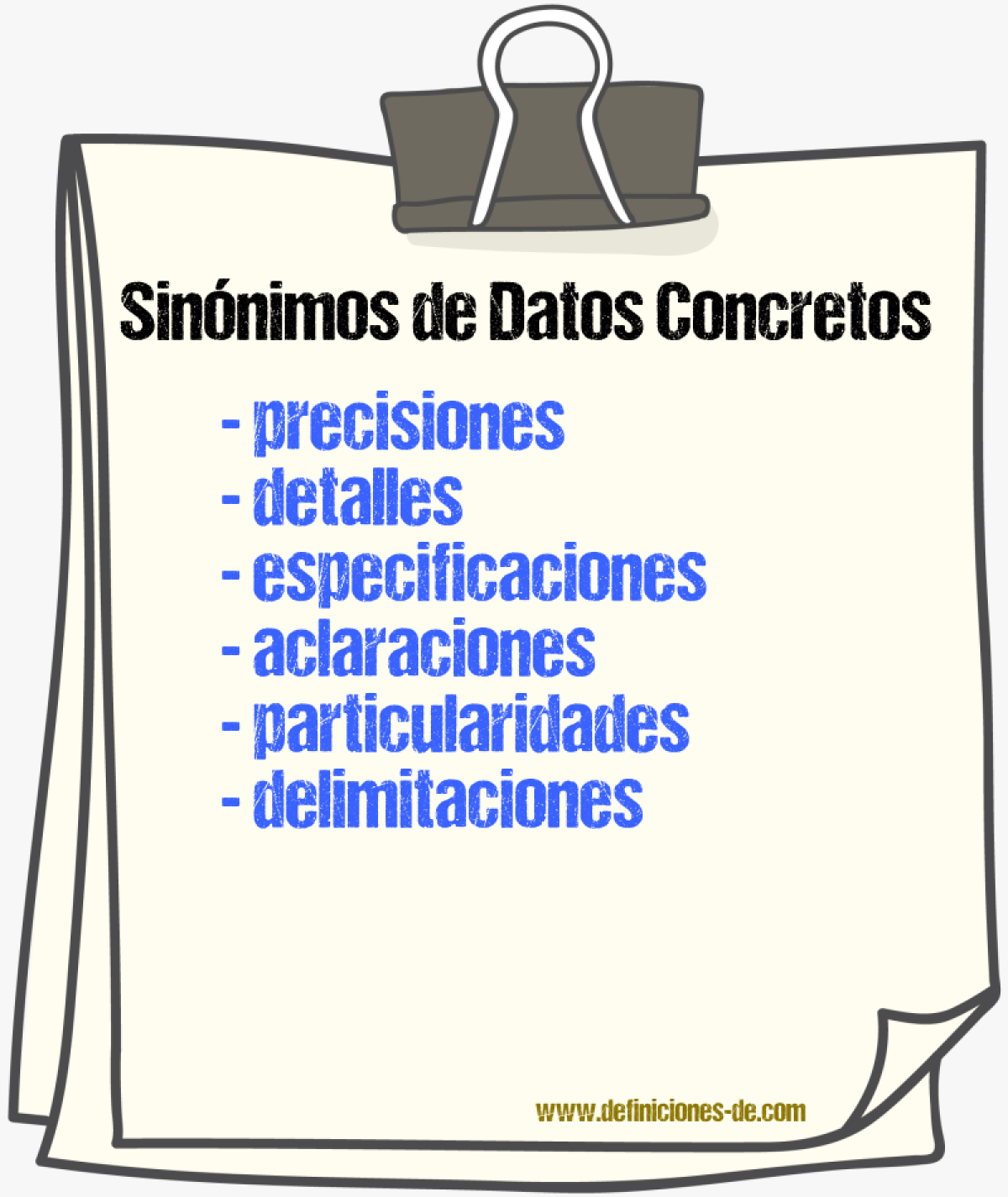 Sinónimos de datos concretos