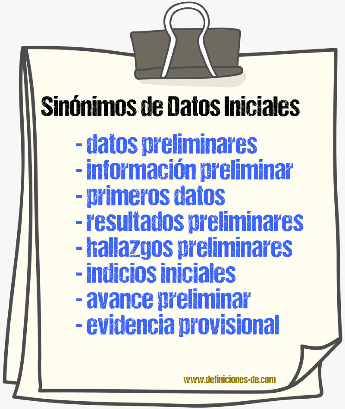Sinónimos de datos iniciales