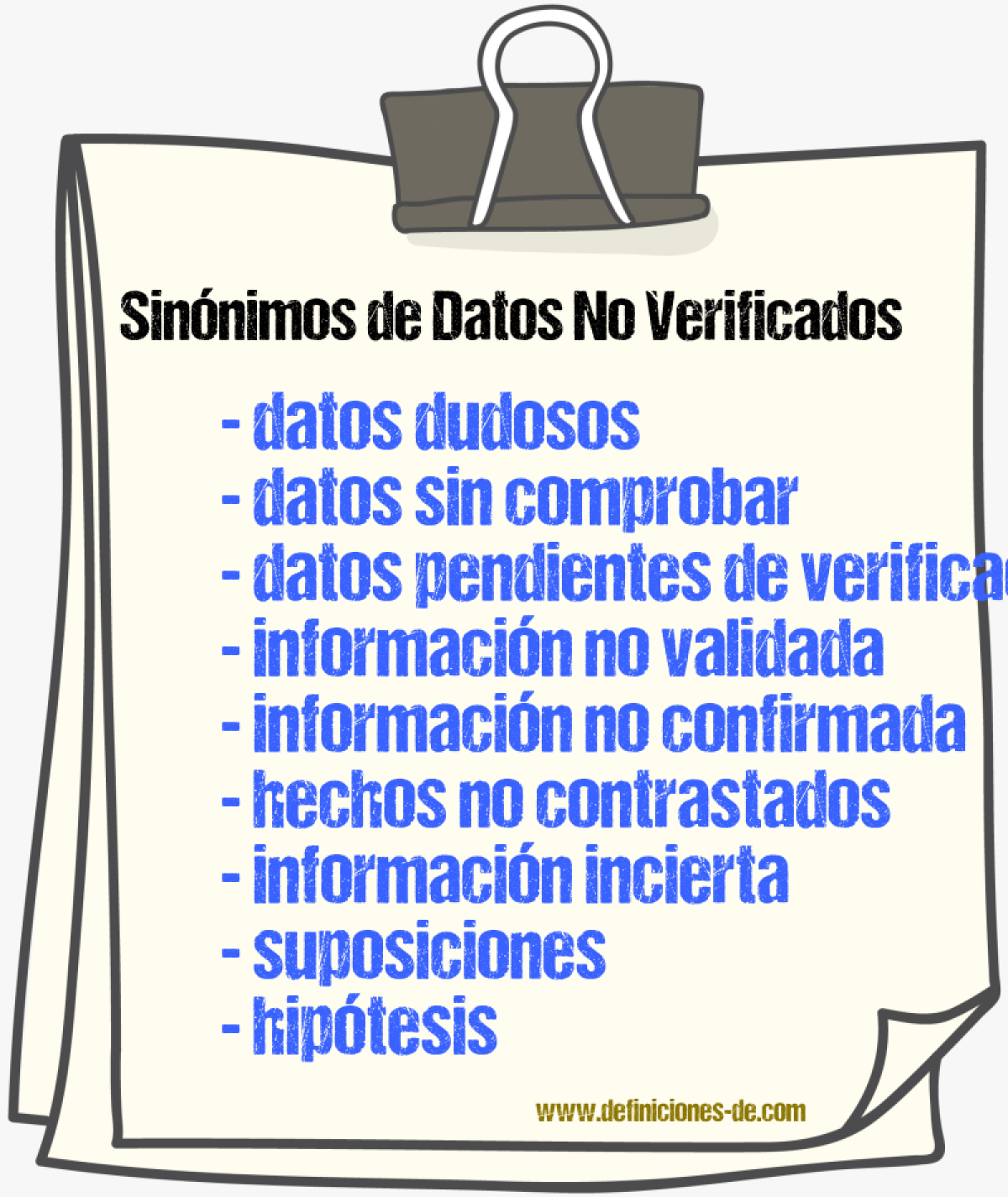 Sinónimos de datos no verificados