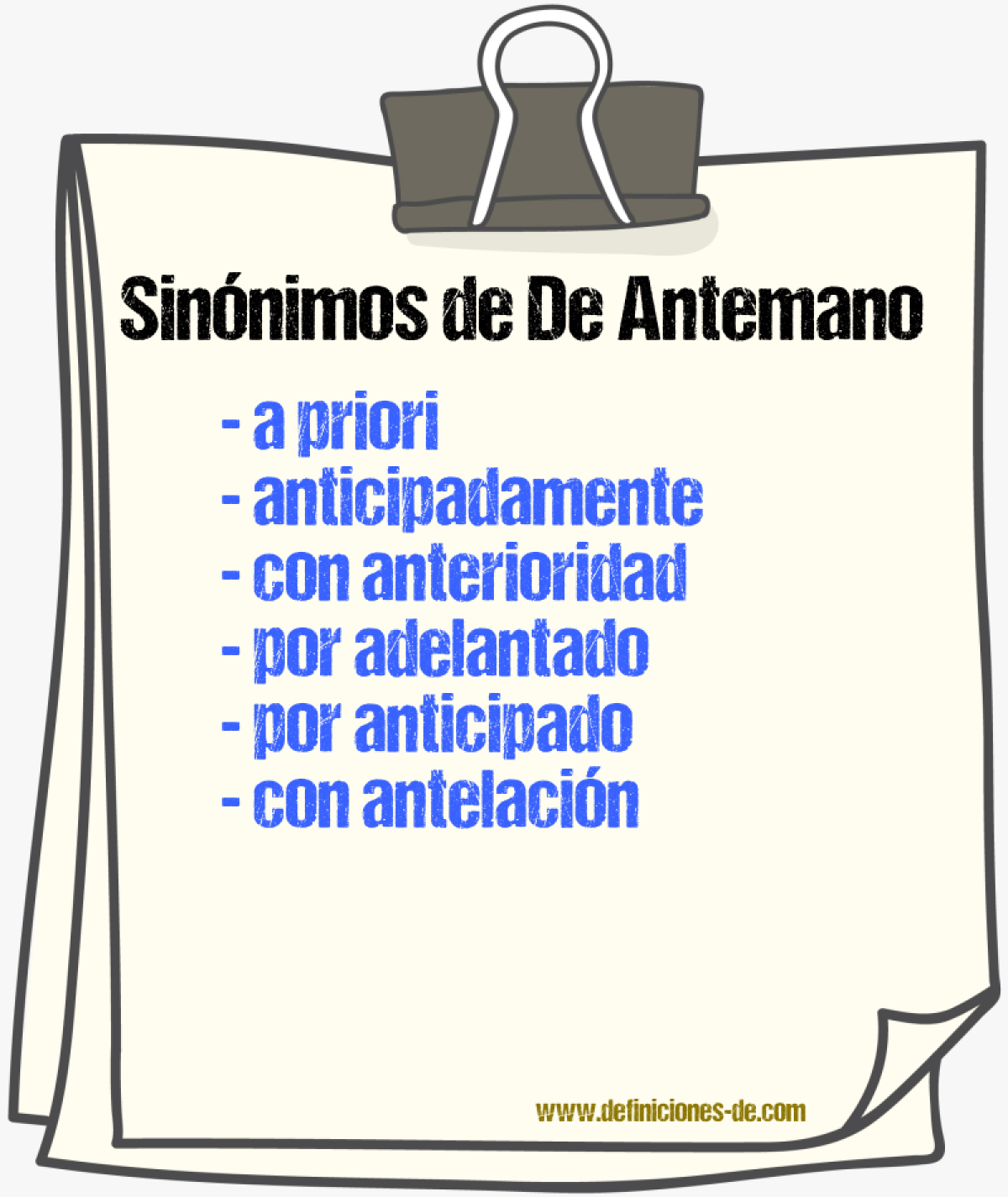 Sinnimos de de antemano