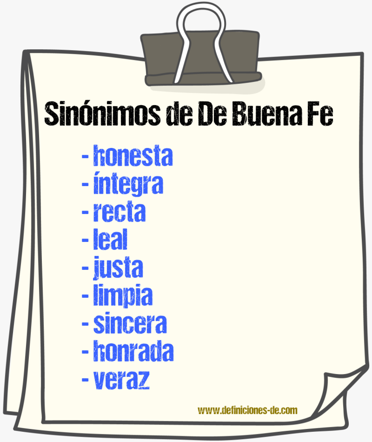 Sinónimos de de buena fe