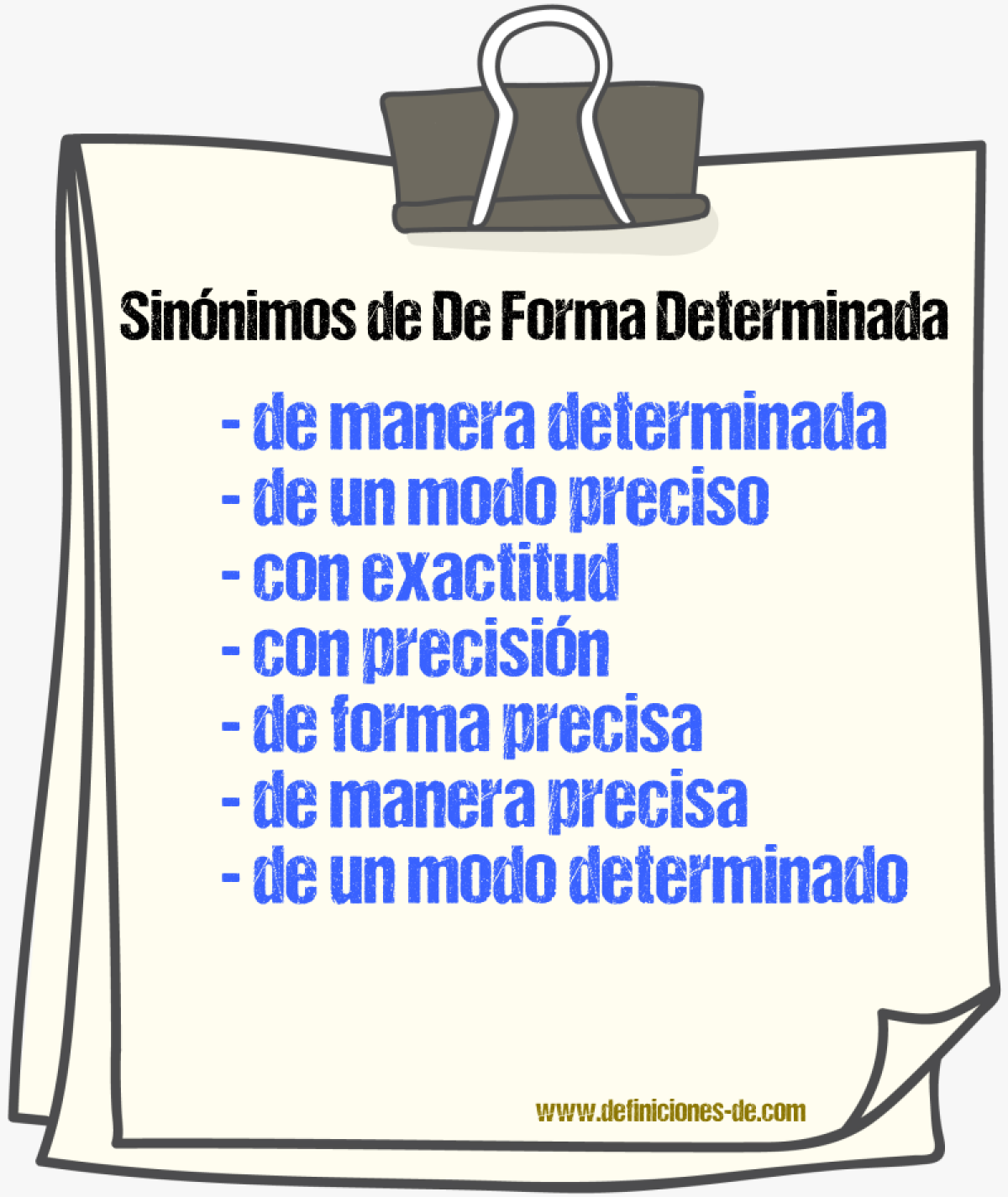 Sinónimos de de forma determinada