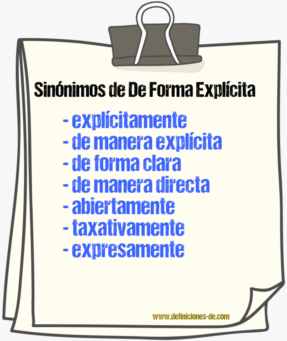 Sinónimos de de forma explícita